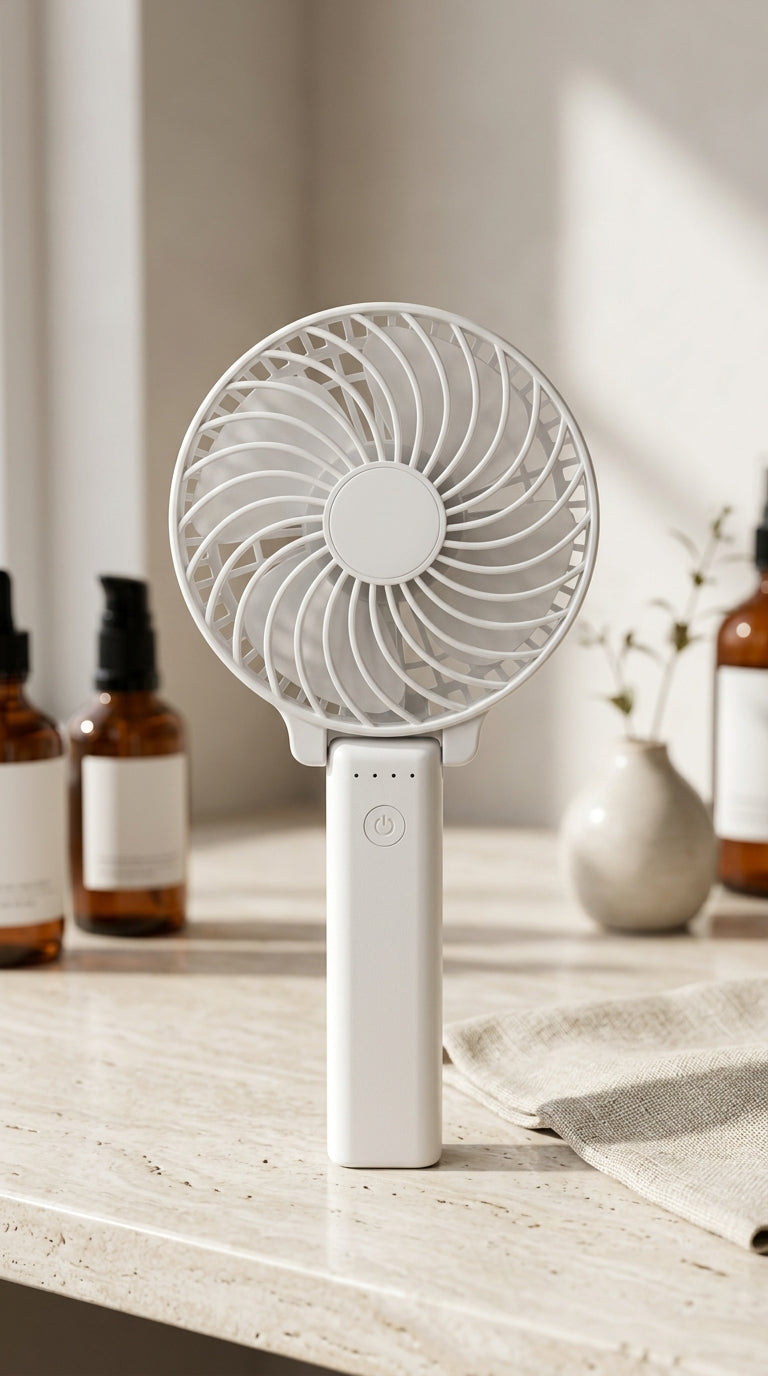 Portable Rechargeable Handheld Mini Fan with Foldable Stand in White
