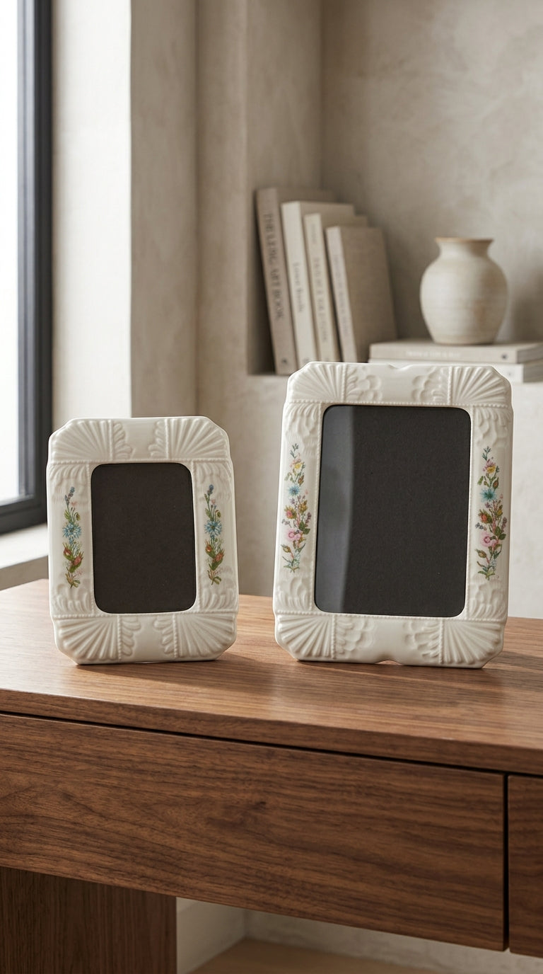 Vintage Floral Ceramic Picture Frame Set of 2 for Elegant Home Decor