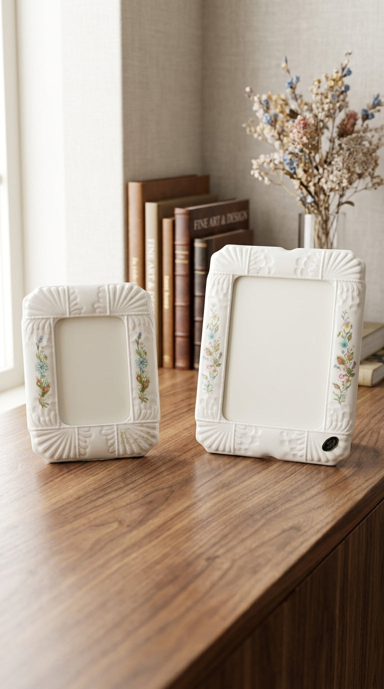 Vintage Floral Ceramic Picture Frame Set of 2 for Elegant Home Decor