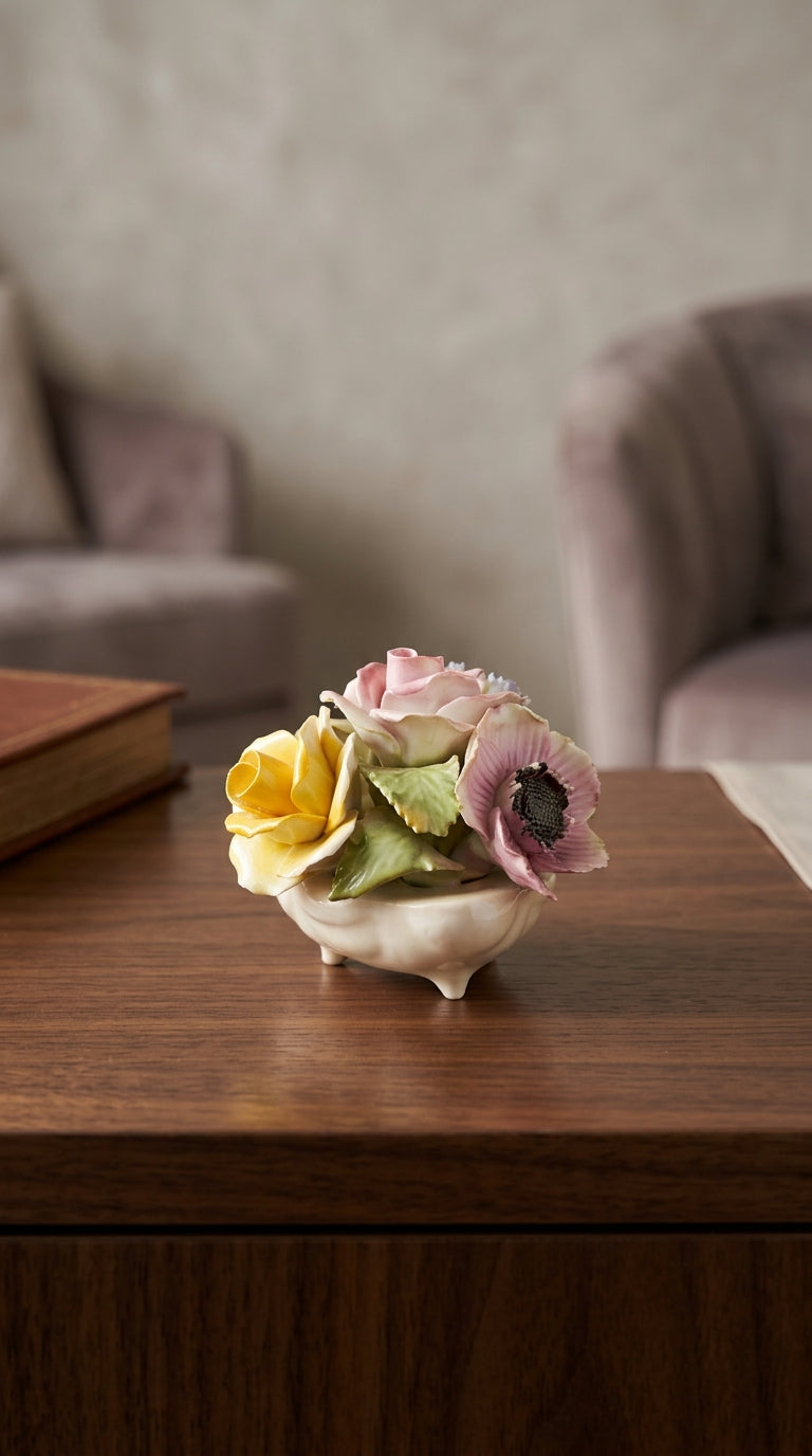 Handcrafted Porcelain Floral Bouquet Miniature Figurine Decorative Centerpiece