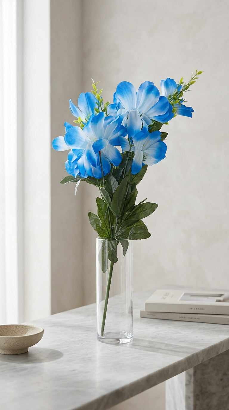 Elegant Faux Blue Lily Floral Stem for Home Decor and Event Styling