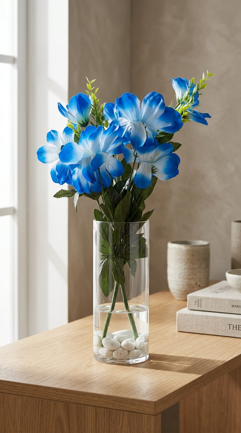 Elegant Faux Blue Lily Floral Stem for Home Decor and Event Styling