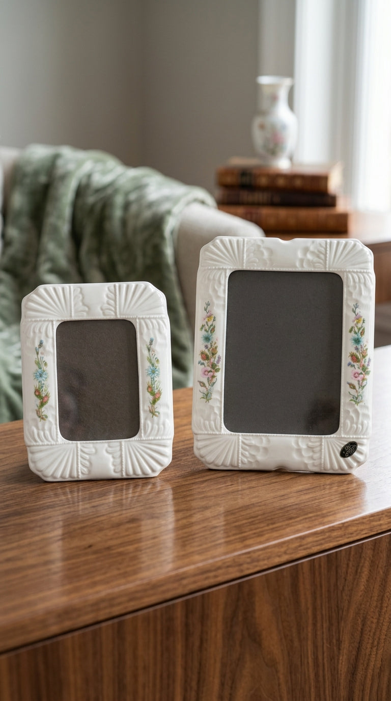 Vintage Floral Ceramic Picture Frame Set of 2 for Elegant Home Decor