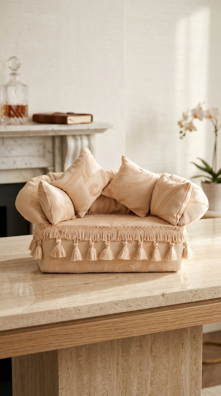 Miniature Royal Victorian Sofa Showpiece – Luxury Velvet Decorative Accent