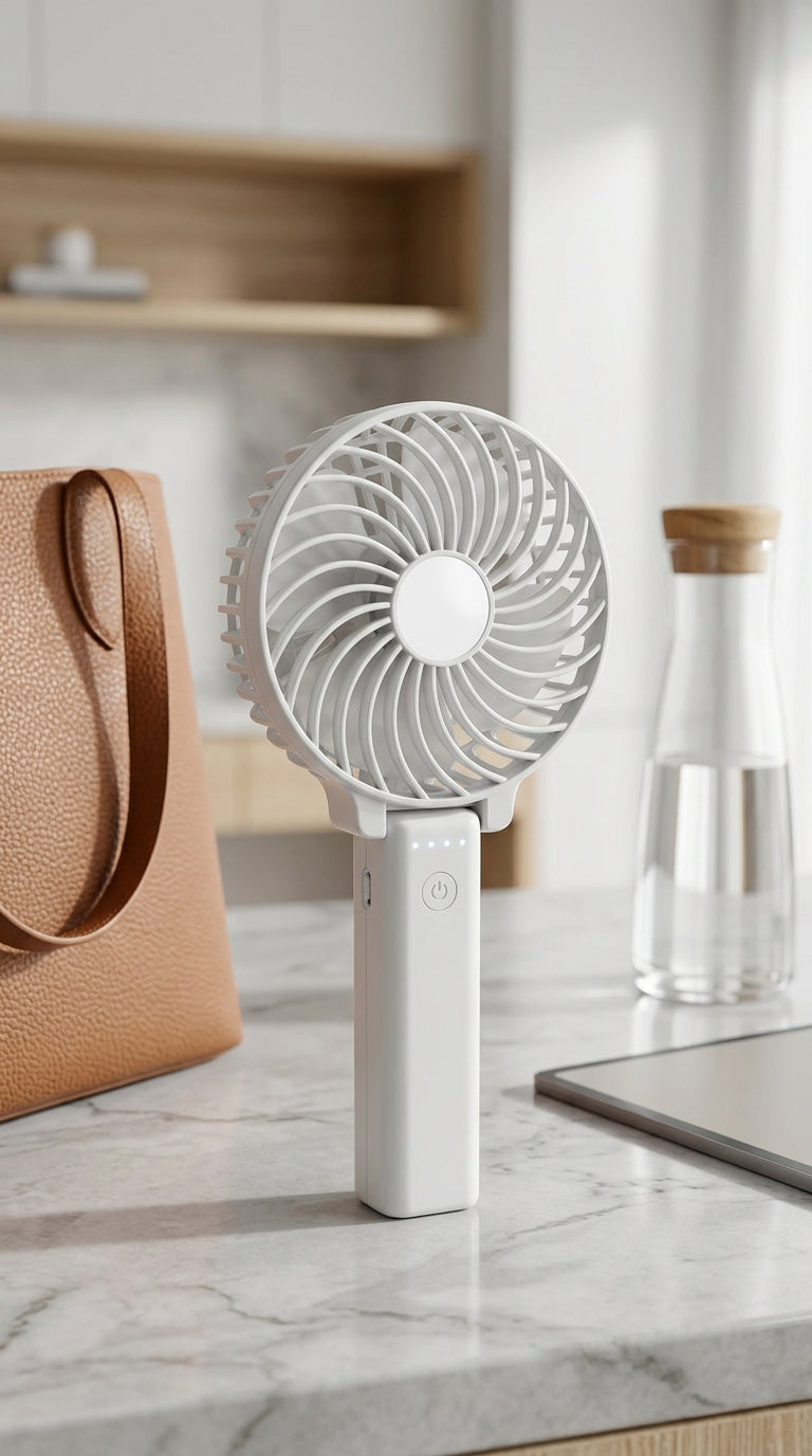 Portable Rechargeable Handheld Mini Fan with Foldable Stand in White