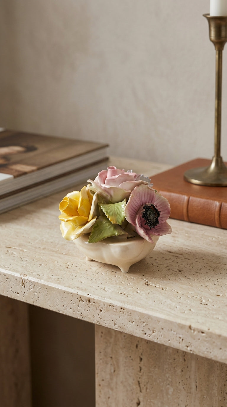Handcrafted Porcelain Floral Bouquet Miniature Figurine Decorative Centerpiece