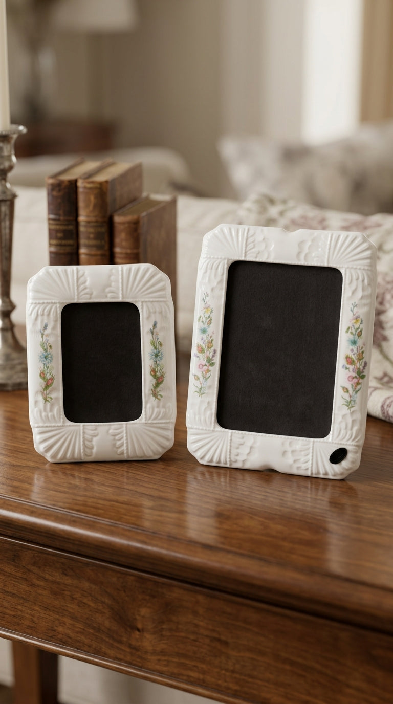 Vintage Floral Ceramic Picture Frame Set of 2 for Elegant Home Decor