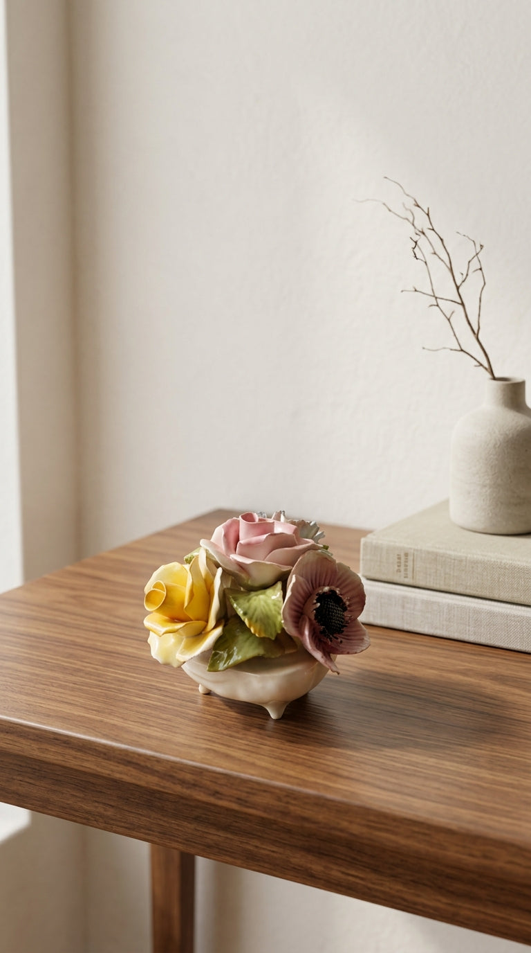 Handcrafted Porcelain Floral Bouquet Miniature Figurine Decorative Centerpiece