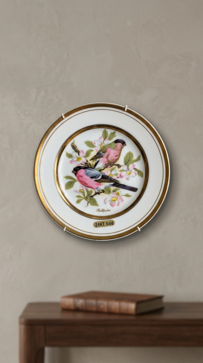 Shudehill Bullfinch Bird 24KT Gold Rim Decorative Porcelain Wall Plate