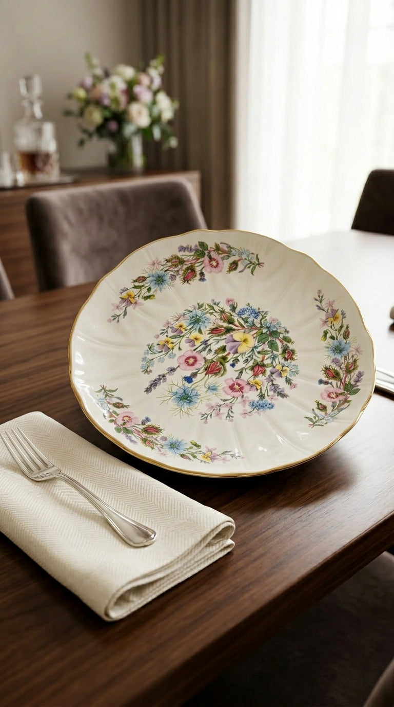 Elegant Floral Bone China Scalloped Dinner Plate with Gold Rim Accent