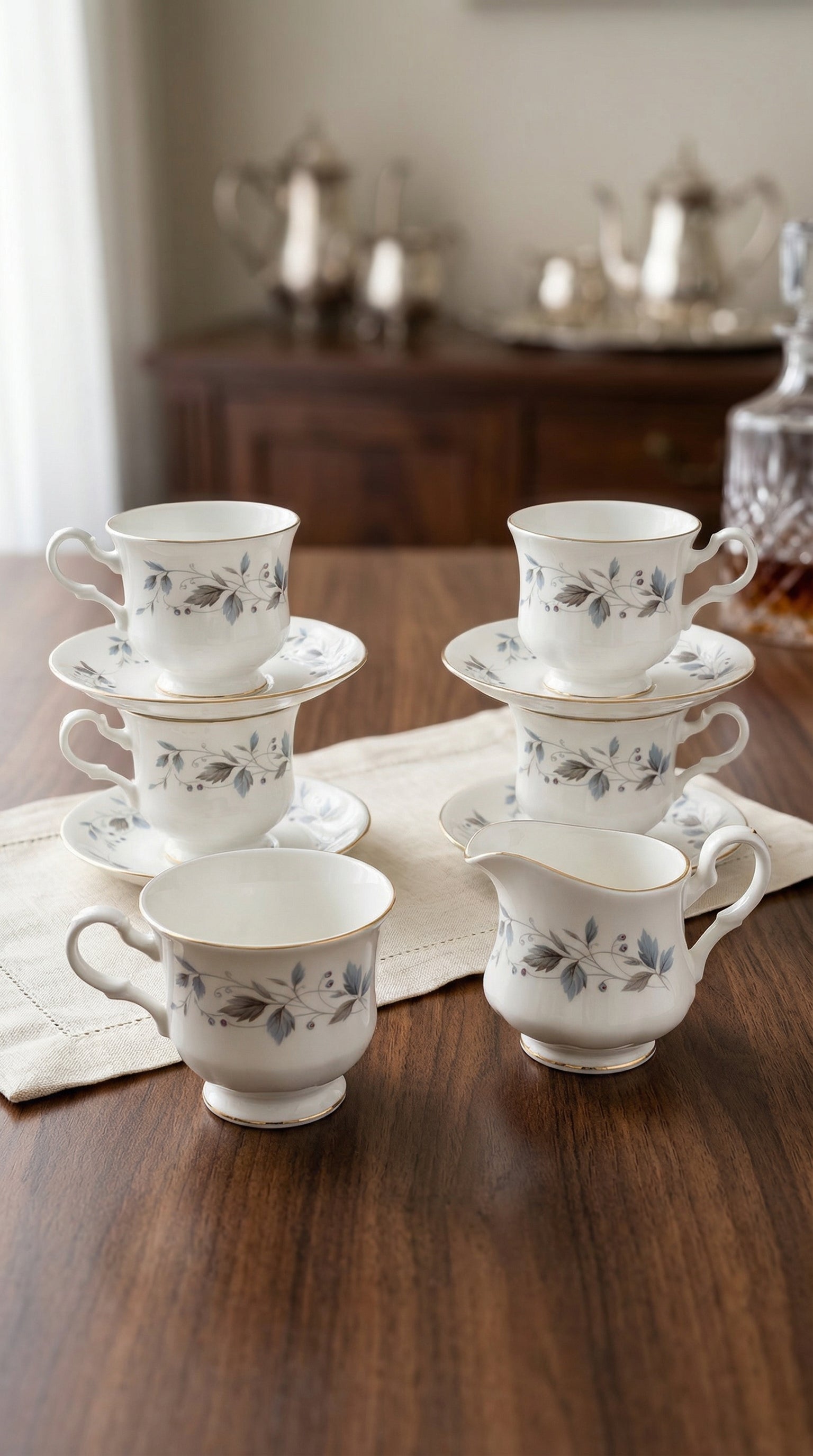Fine Bone China 11-Piece Floral Tea Set with Gold Trim