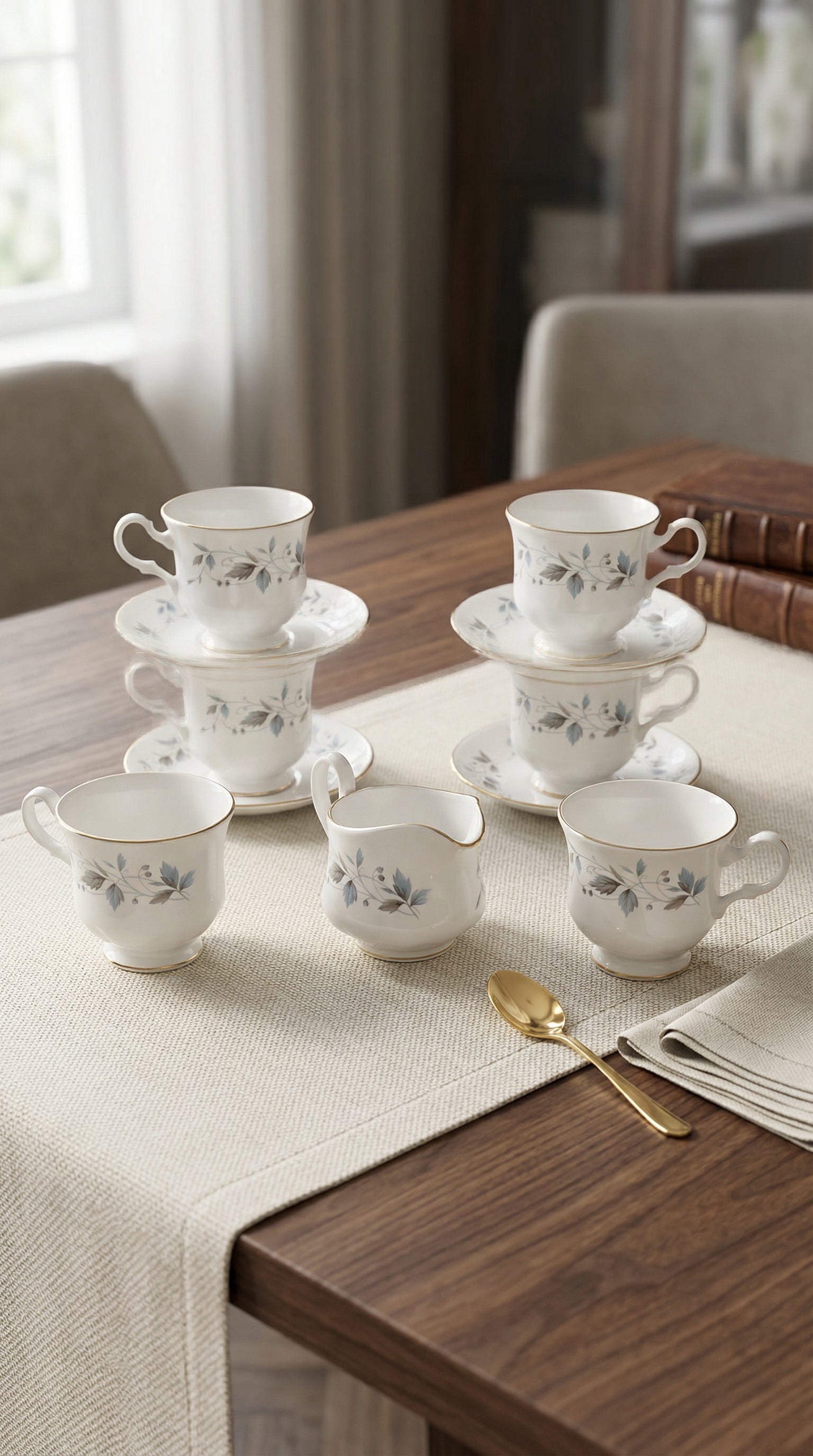 Fine Bone China 11-Piece Floral Tea Set with Gold Trim