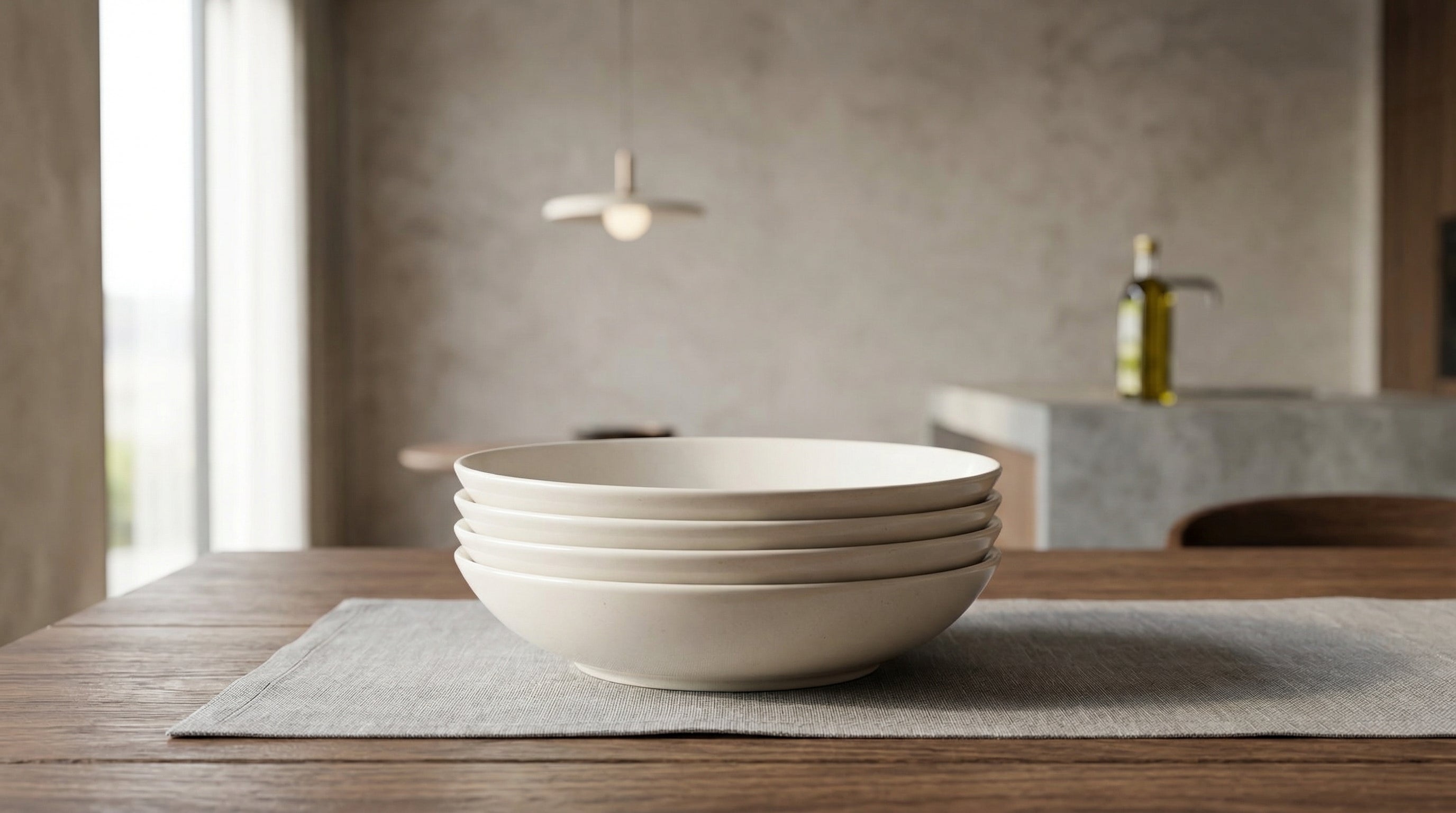 Modern Cream Ceramic Pasta Bowl Set of 4 Minimalist Stoneware Dinnerware
