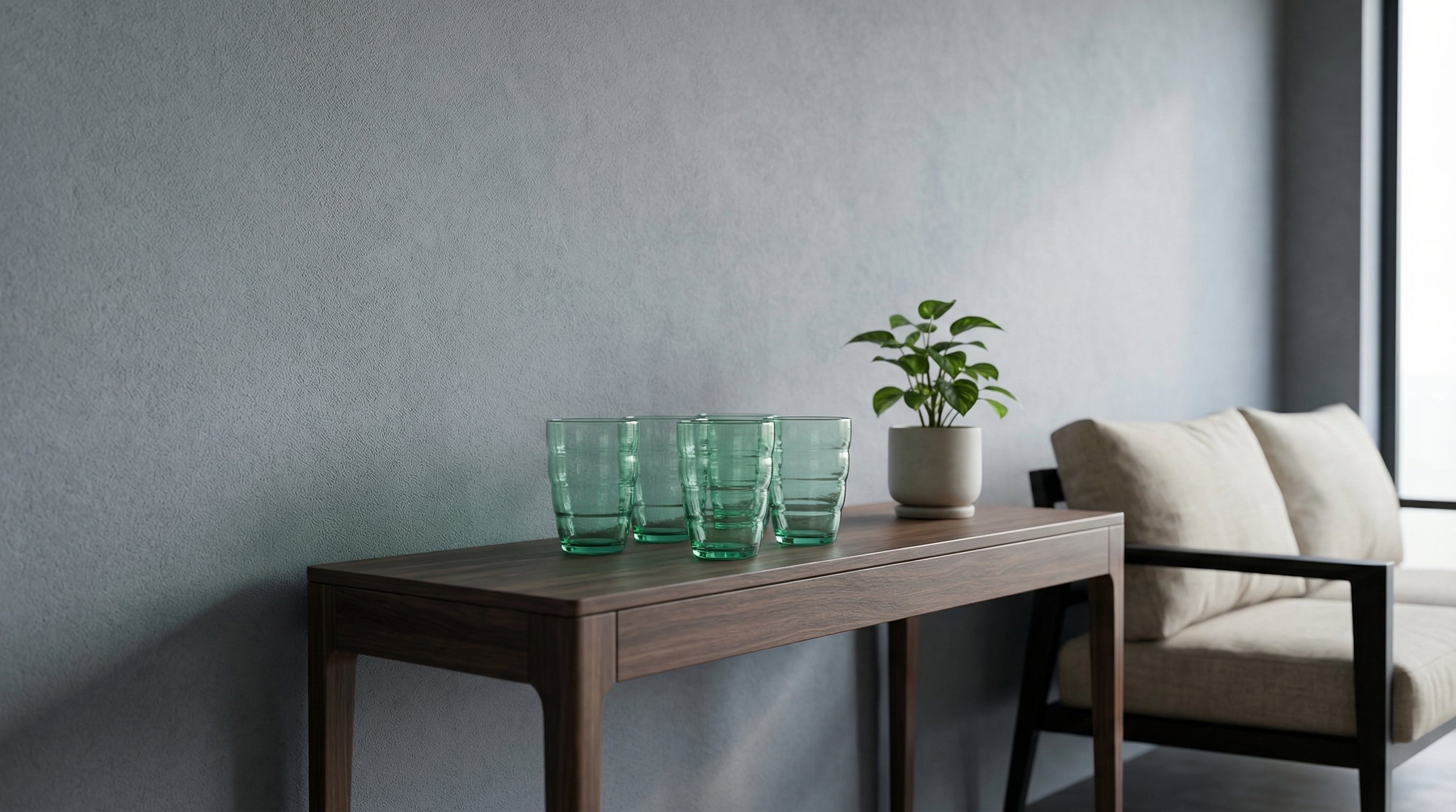 Modern Ribbed Seafoam Green Glass Tumbler Set - 5-Piece Drinking Glassware