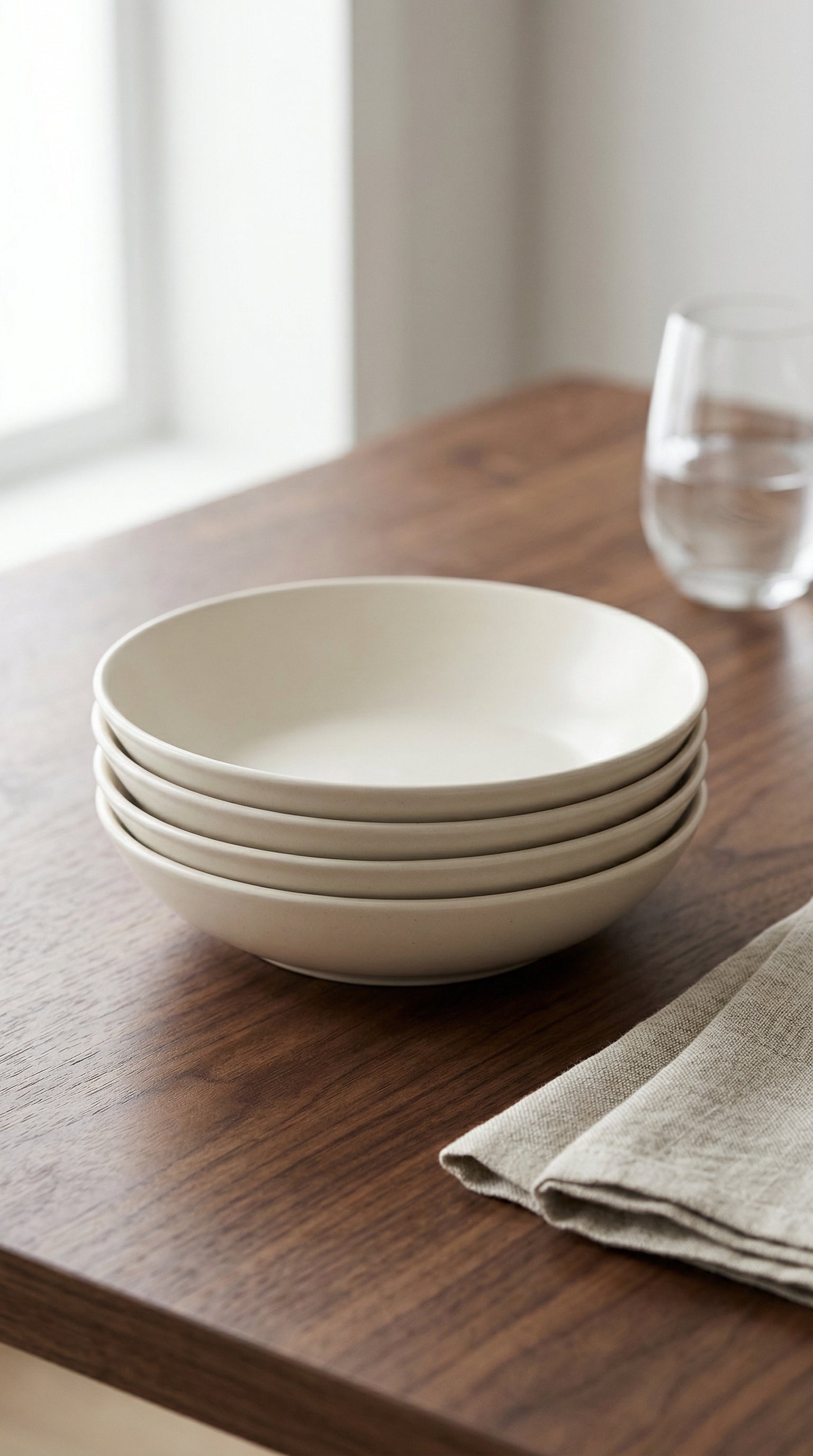 Modern Cream Ceramic Pasta Bowl Set of 4 Minimalist Stoneware Dinnerware