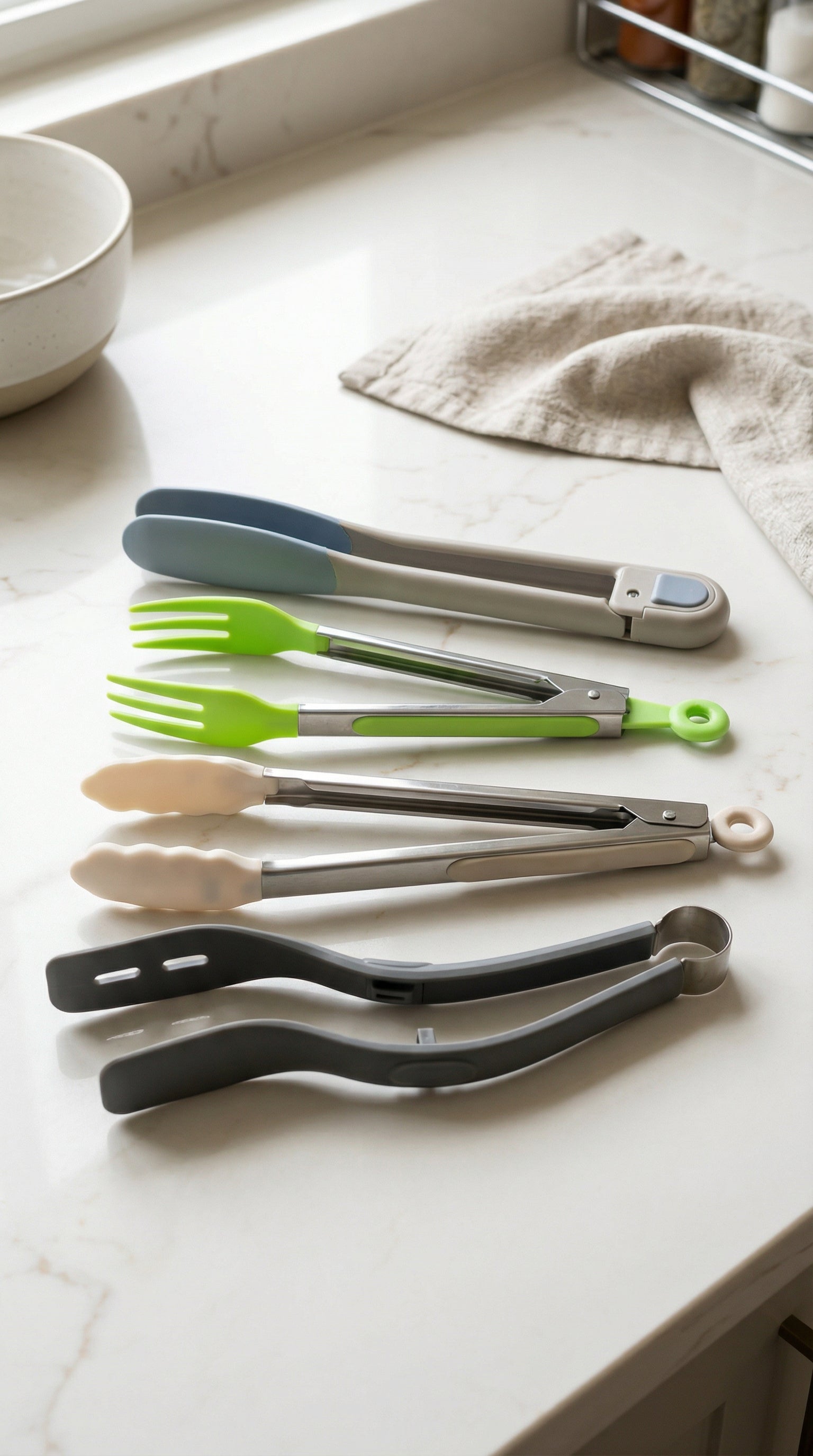 4-Piece Multi-Functional Silicone and Stainless Steel Kitchen Tongs Set