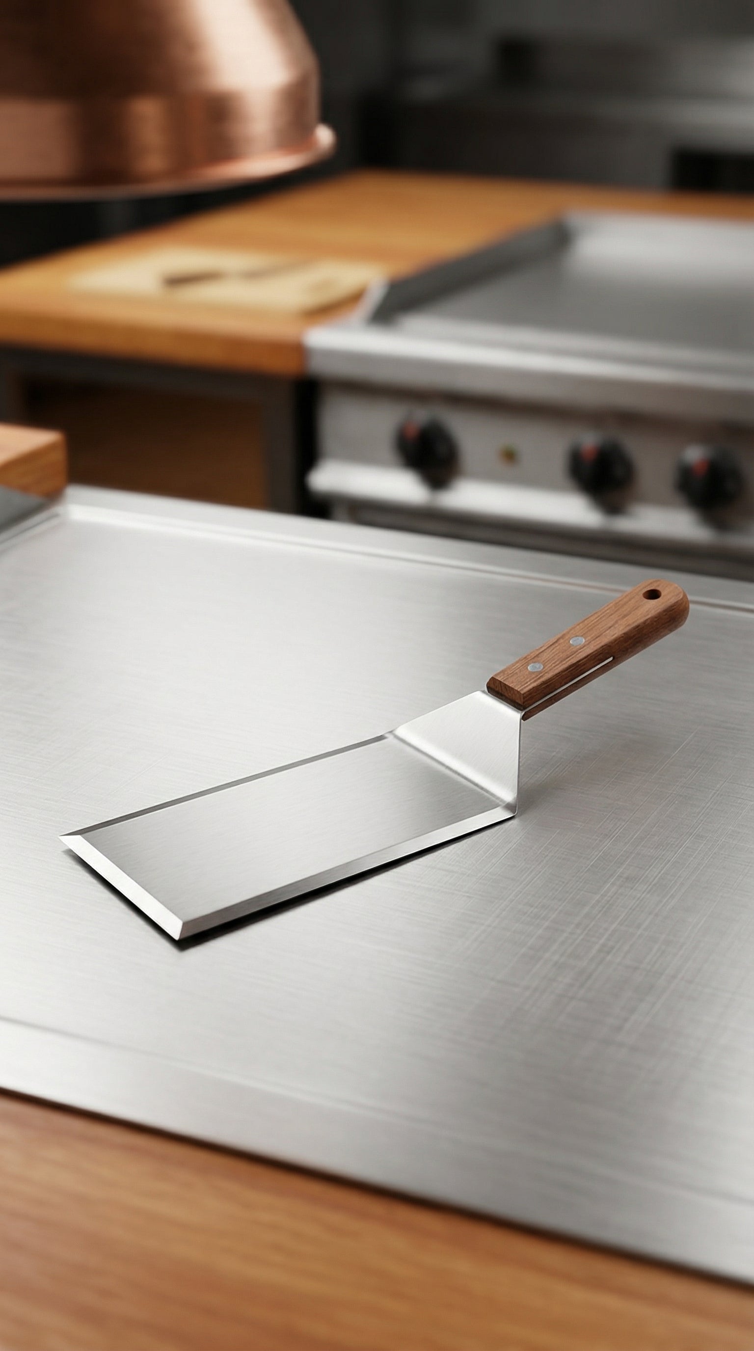 Professional Stainless Steel Heavy Duty Griddle Spatula with Ergonomic Wood Handle