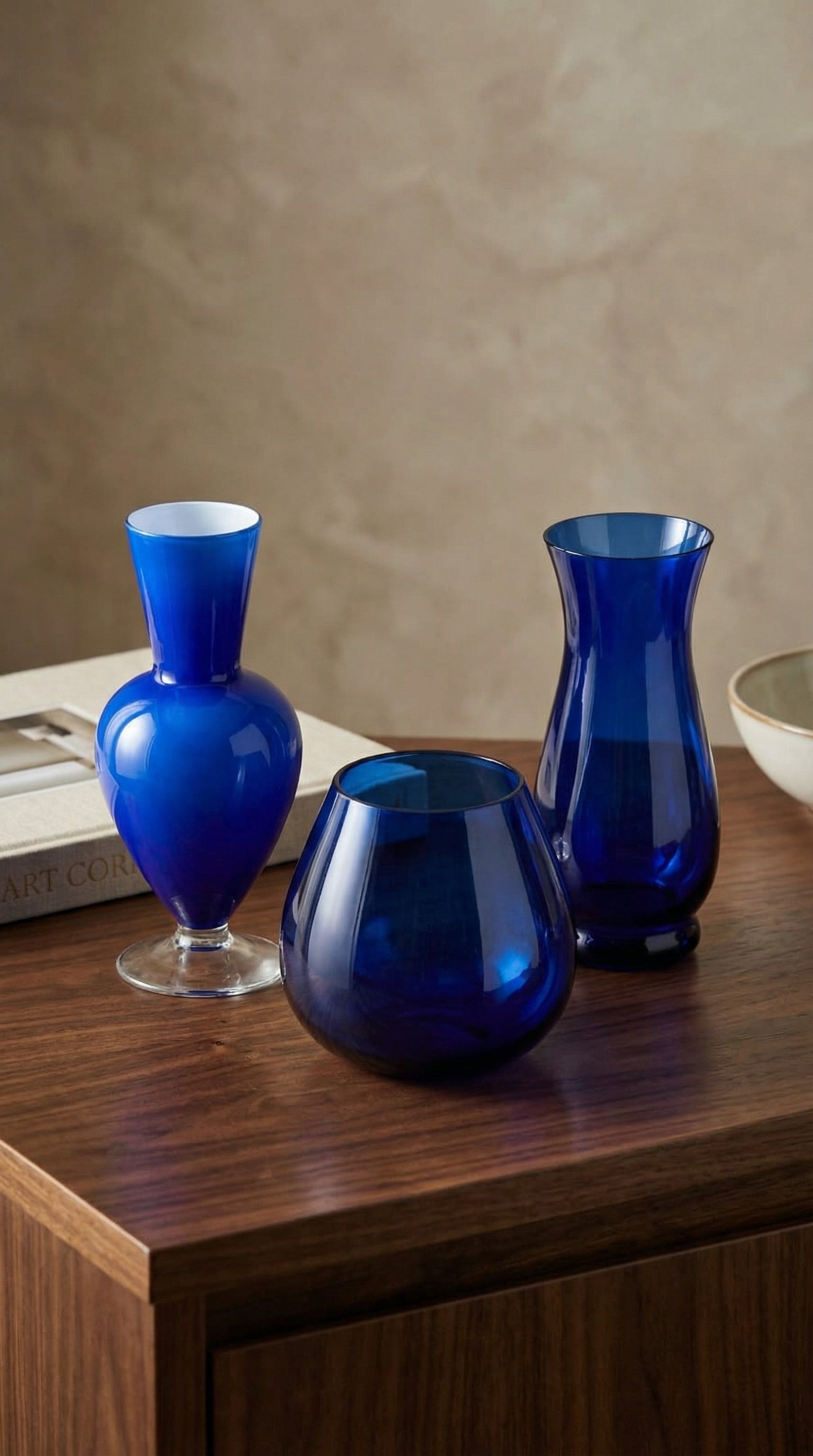 Modern Cobalt Blue Glass Decorative Vase Set of 3 for Elegant Home Decor