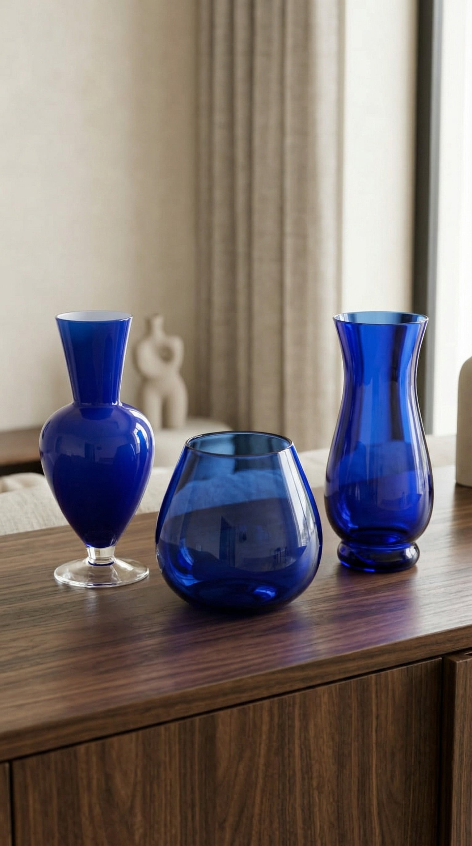 Modern Cobalt Blue Glass Decorative Vase Set of 3 for Elegant Home Decor