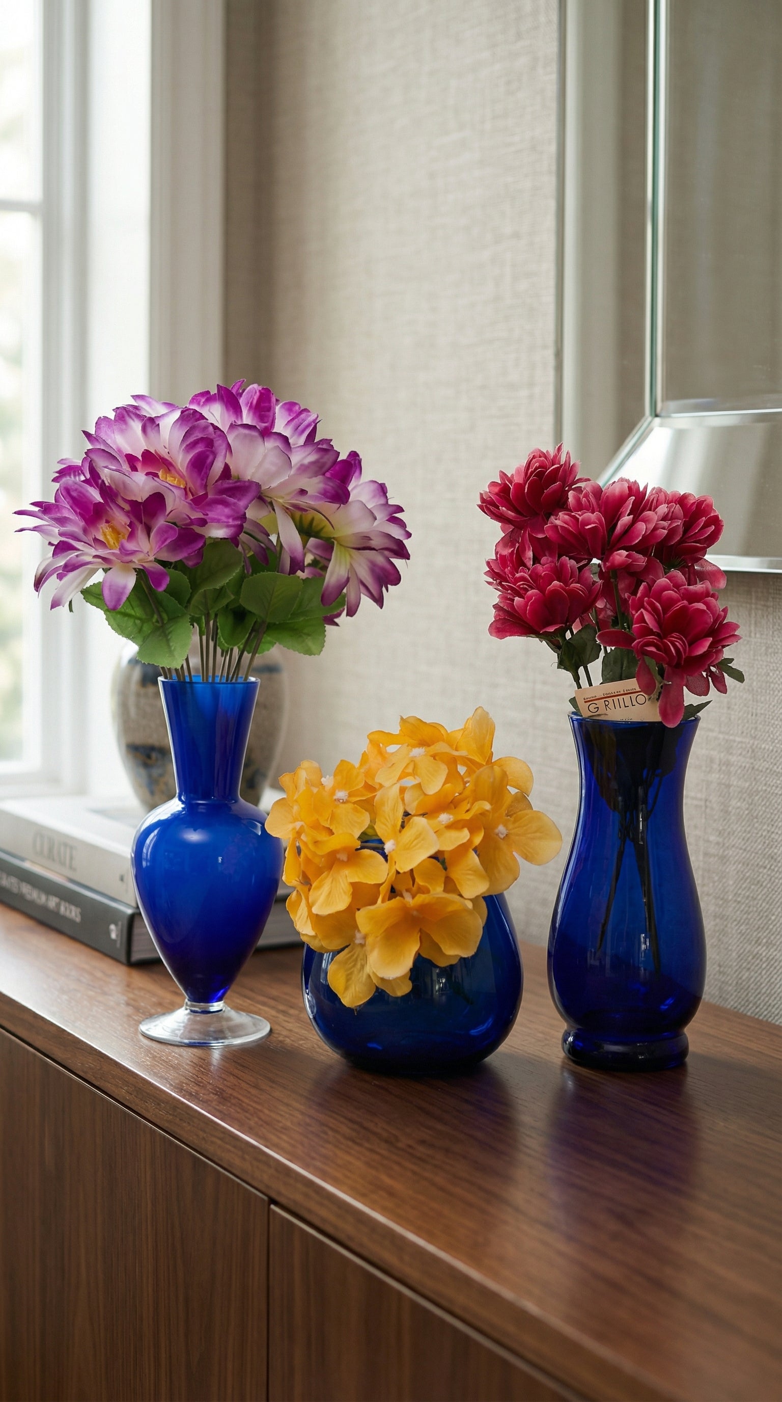 Cobalt Blue Glass Flower Vase Set of 3 for Decorative Floral Arrangements