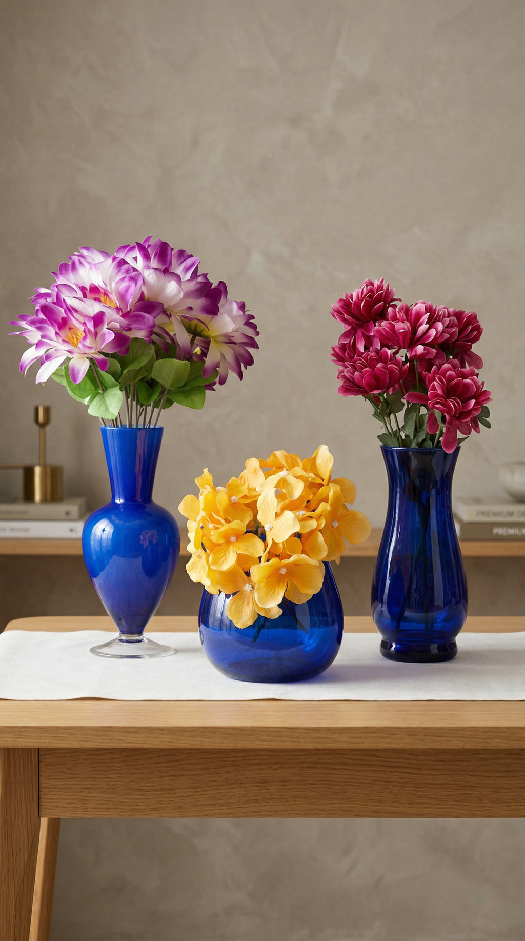 Cobalt Blue Glass Flower Vase Set of 3 for Decorative Floral Arrangements