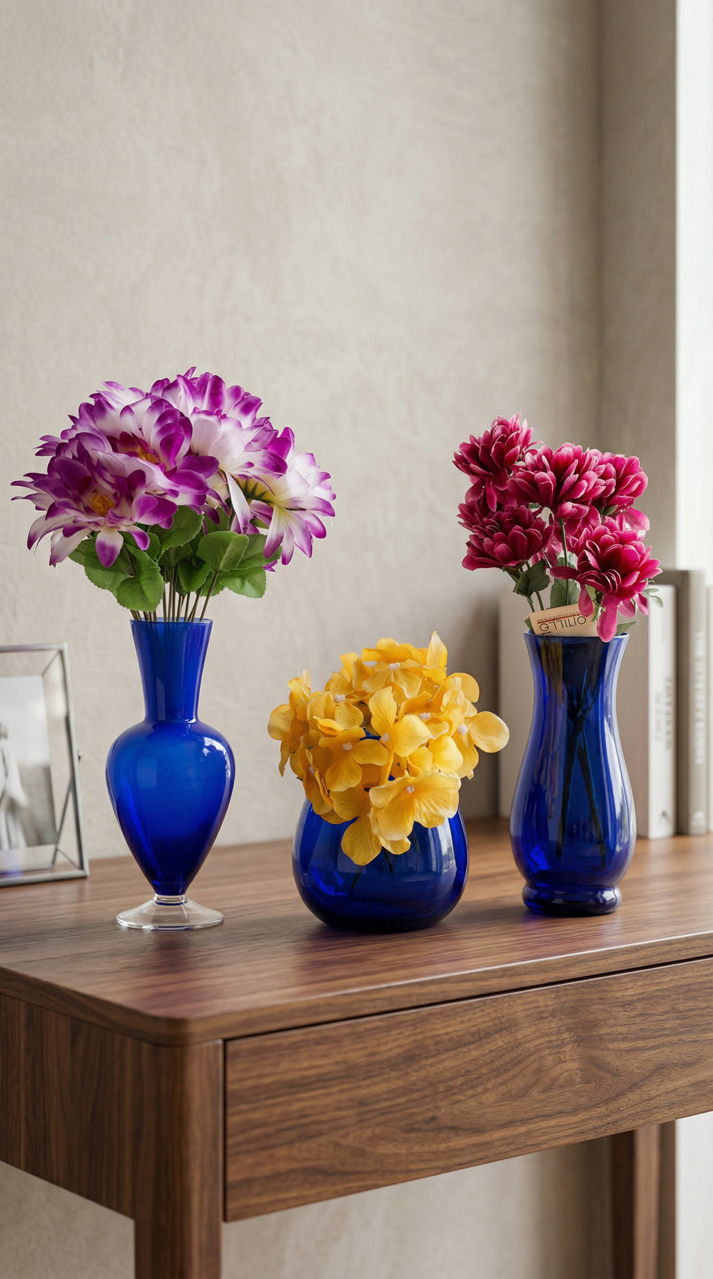 Cobalt Blue Glass Flower Vase Set of 3 for Decorative Floral Arrangements