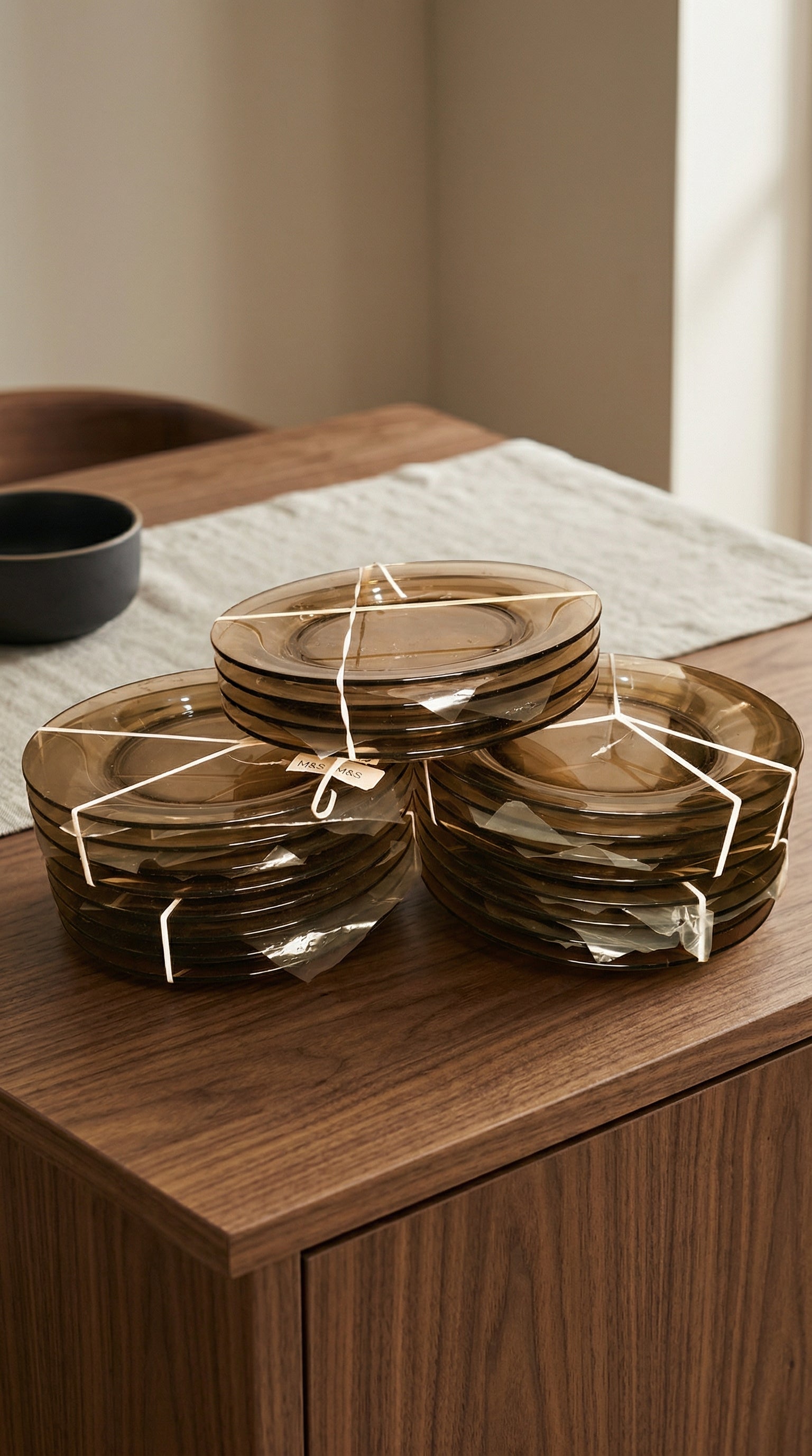 Set of 20 Premium Smoked Amber Glass Side Plates for Modern Dining