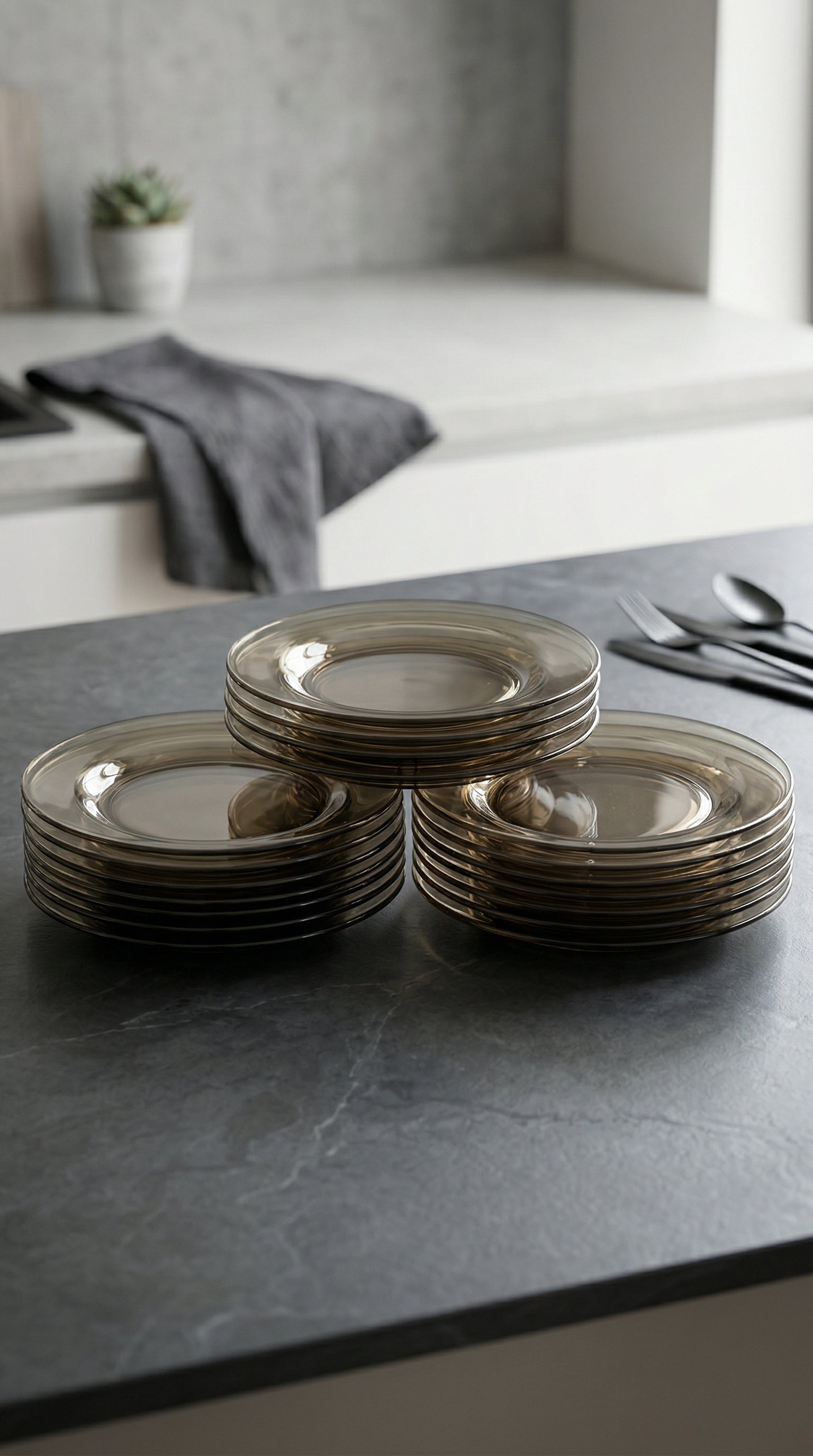 Set of 20 Premium Smoked Amber Glass Side Plates for Modern Dining
