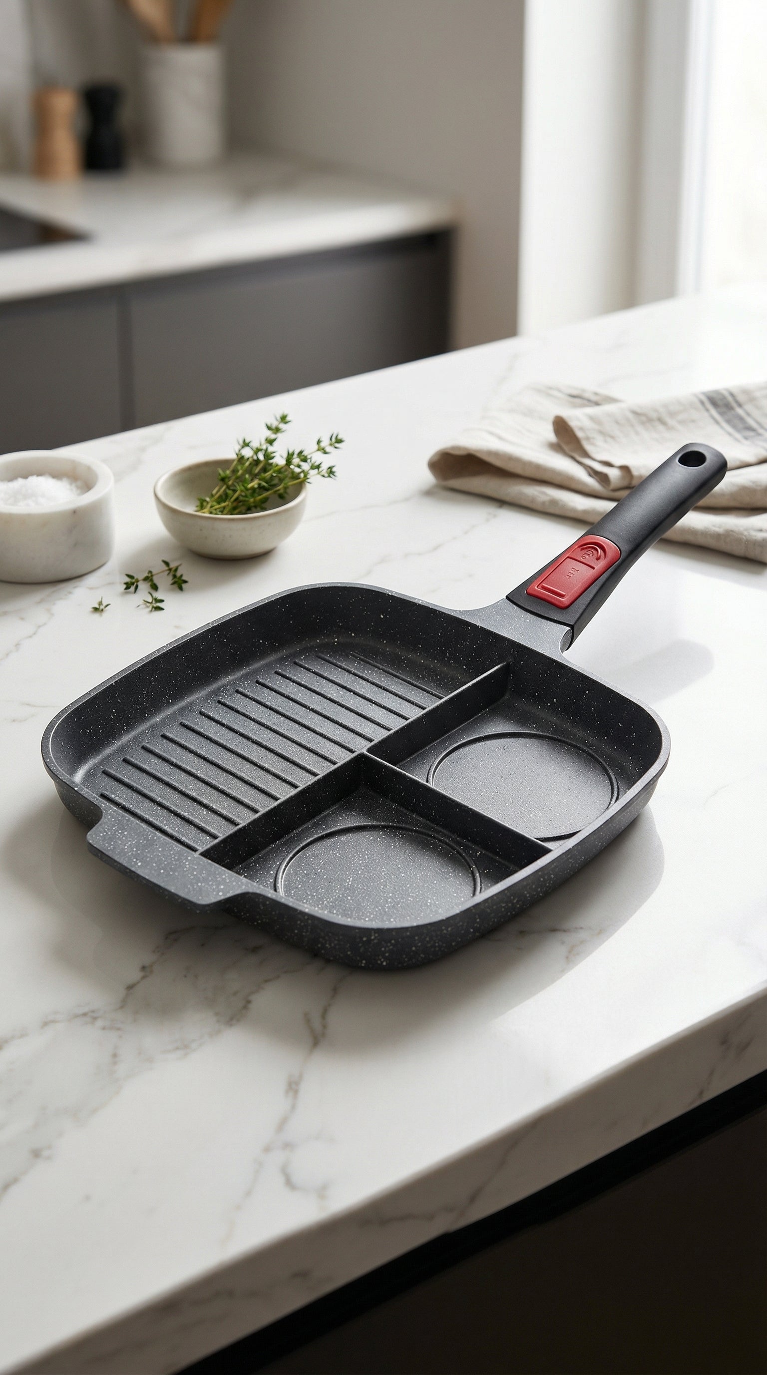 Multi-Purpose 3-Section Non-Stick Breakfast Grill and Fried Egg Pan