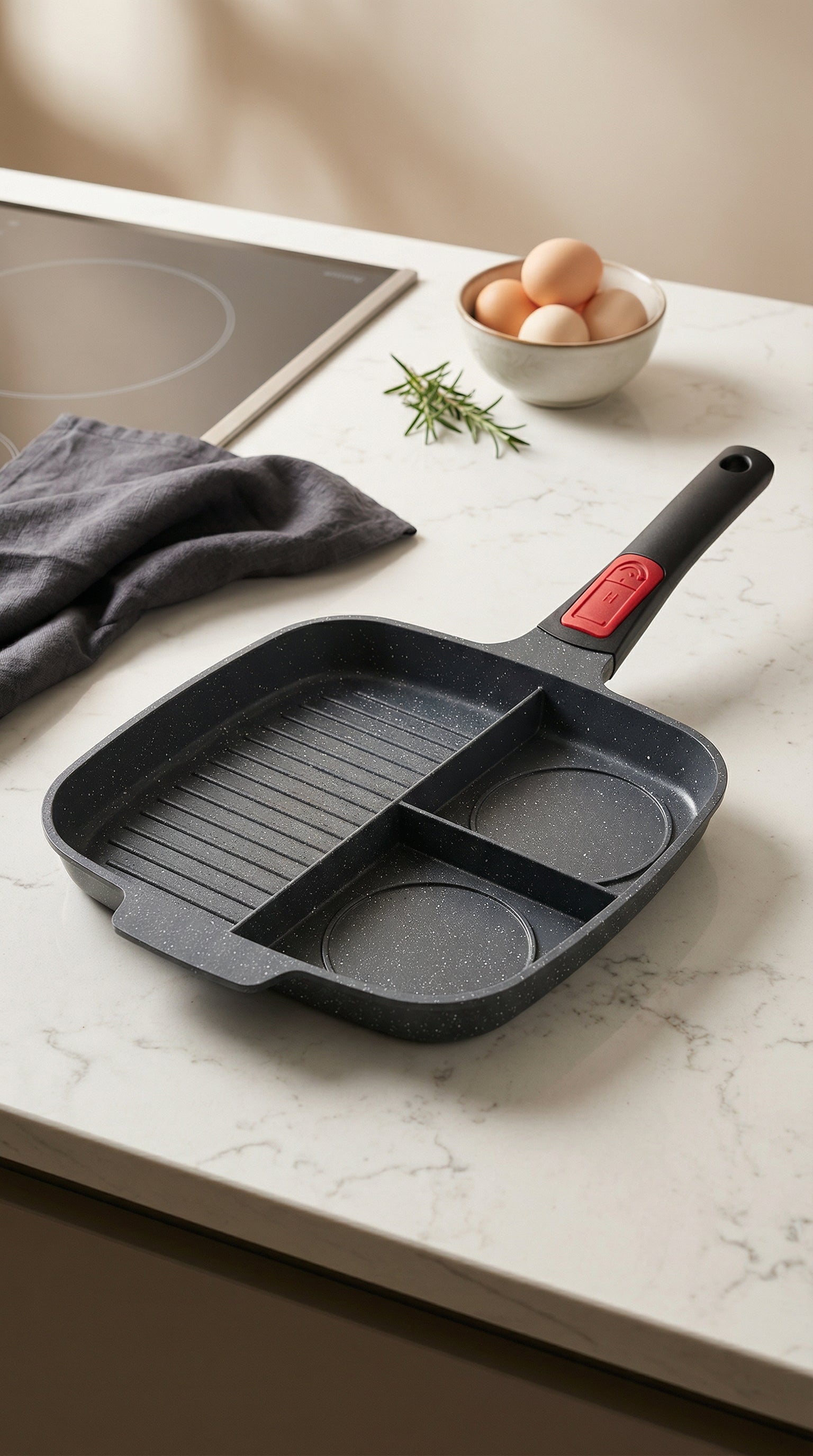 Multi-Purpose 3-Section Non-Stick Breakfast Grill and Fried Egg Pan