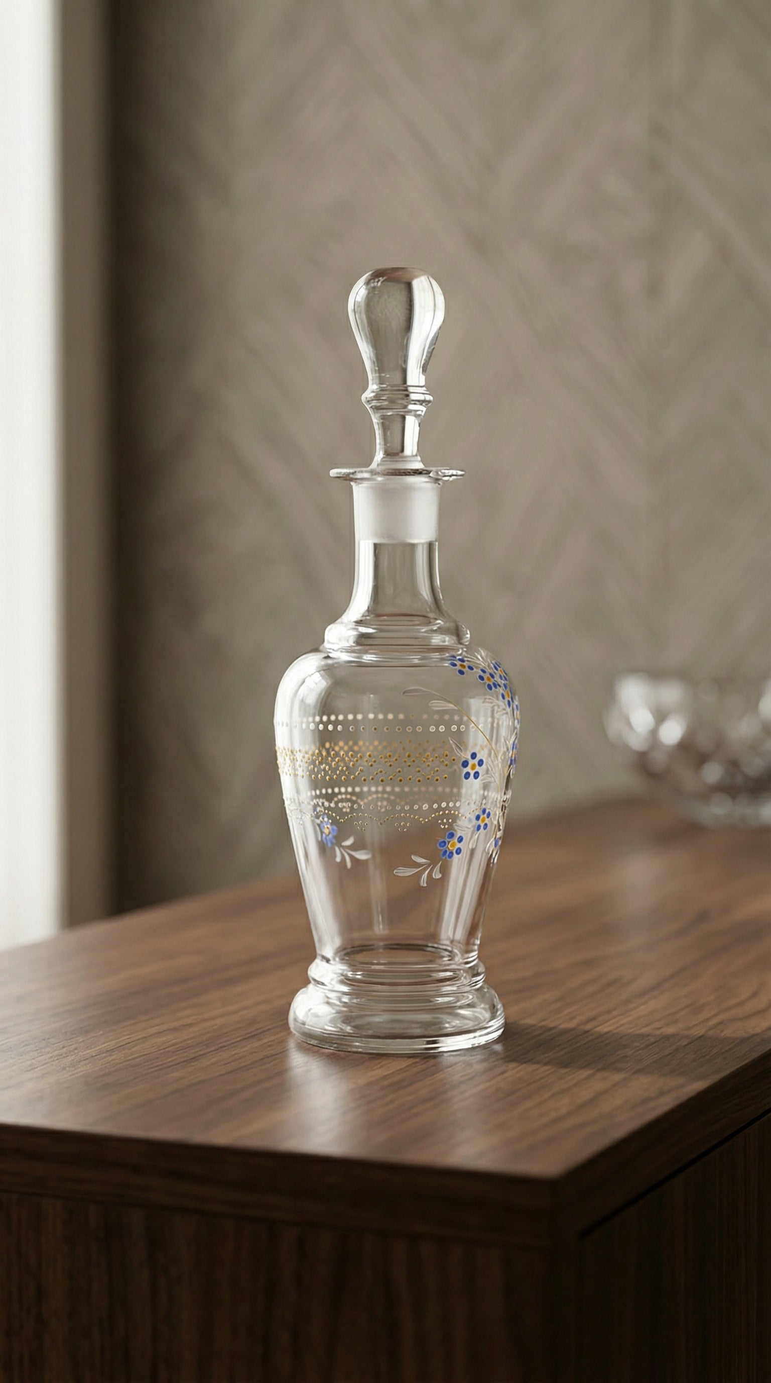 Elegant Hand-Painted Glass Decanter with Stopper – Premium Decorative & Serving Bottle