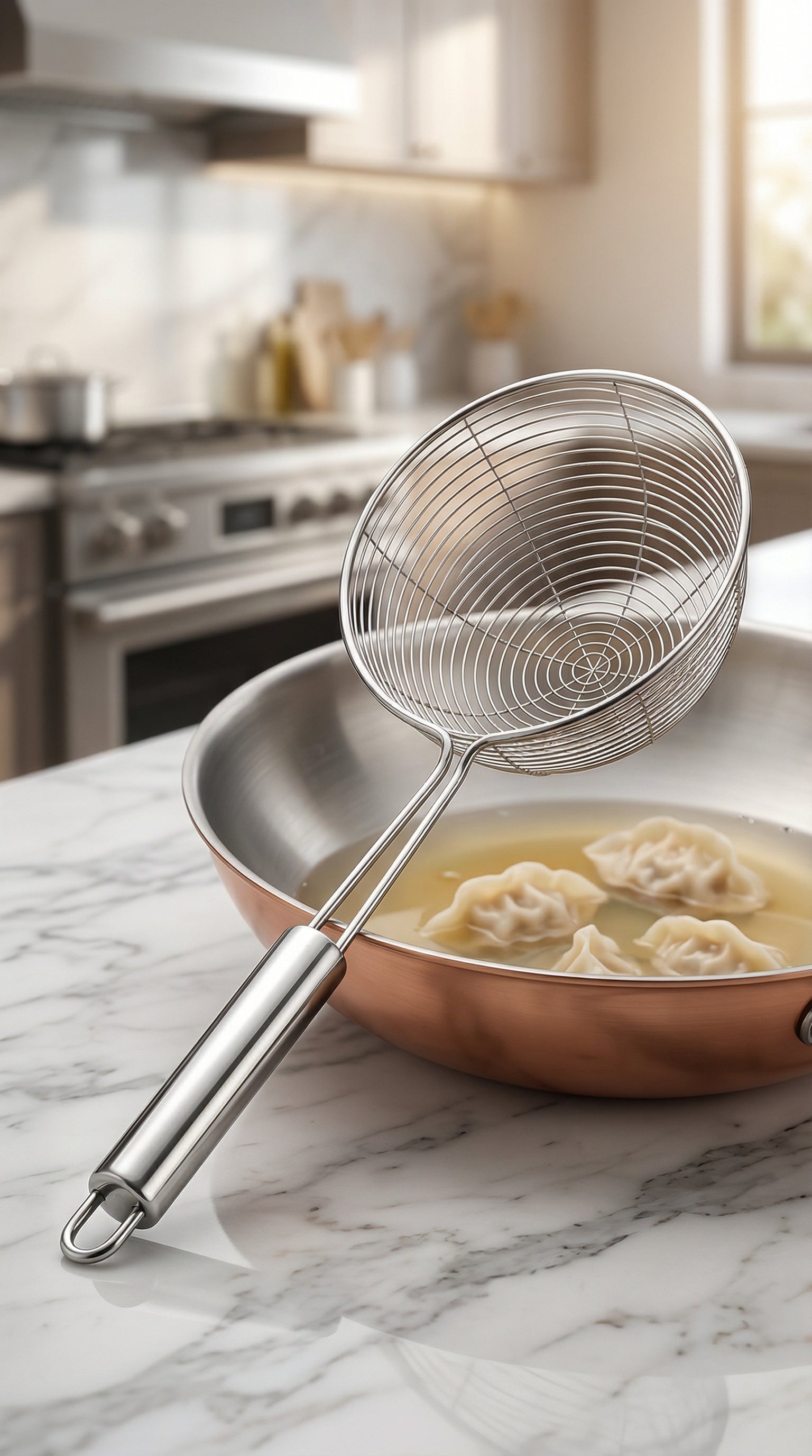 Stainless Steel Professional Spider Strainer with Ergonomic Handle for Cooking