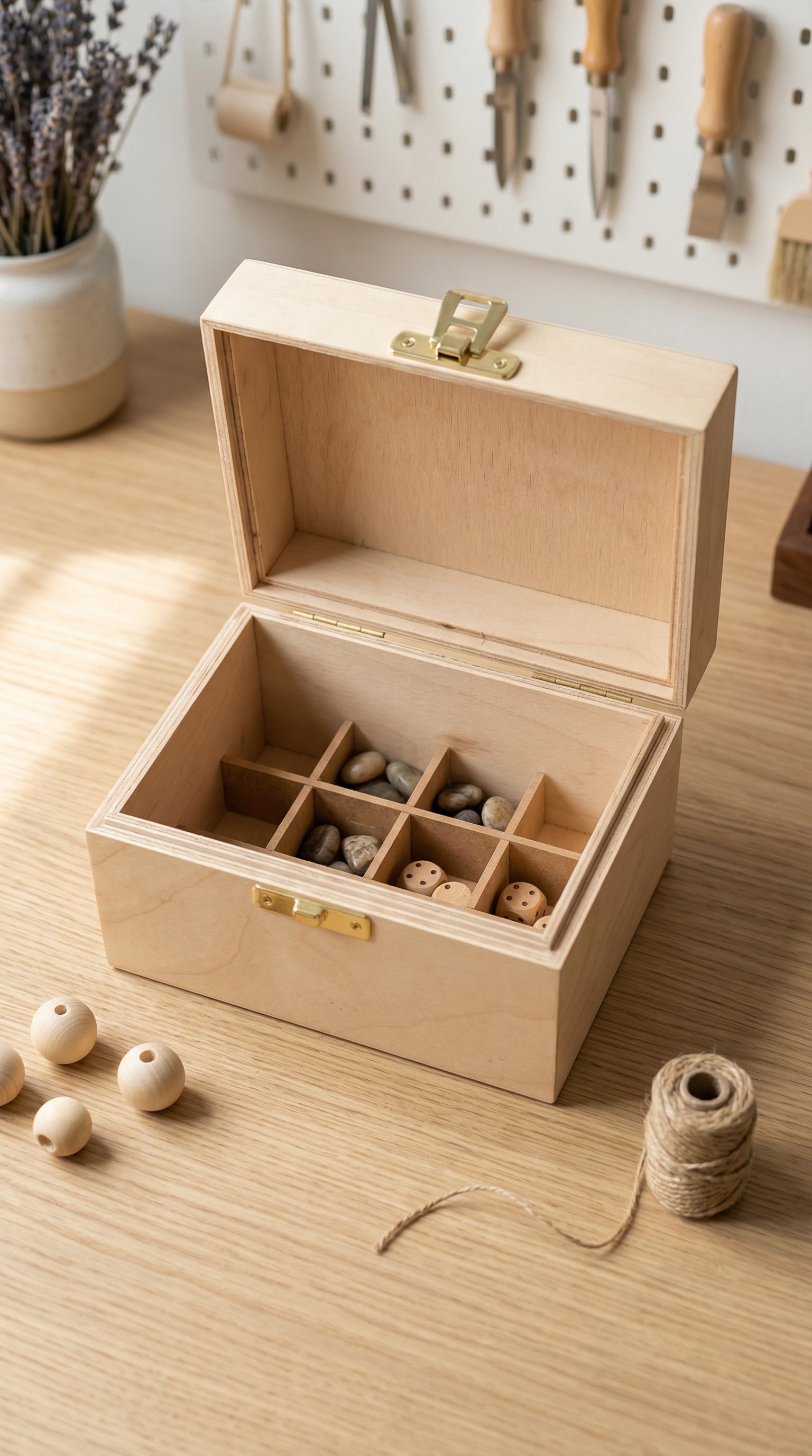 Handcrafted Wooden Multi-Compartment Keepsake Box with Brass Latch