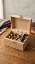 Handcrafted Wooden Multi-Compartment Keepsake Box with Brass Latch