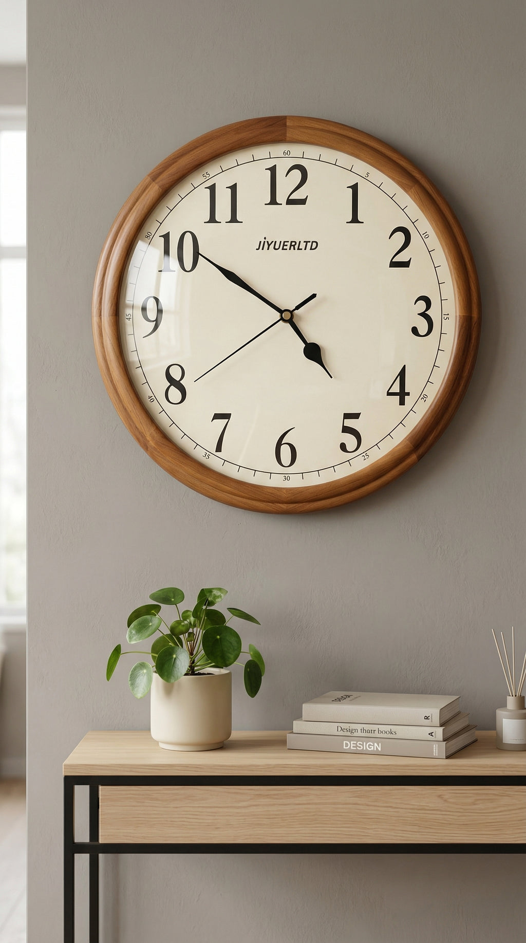 Large Wooden Framed Analog Wall Clock for Modern Home and Office Decor