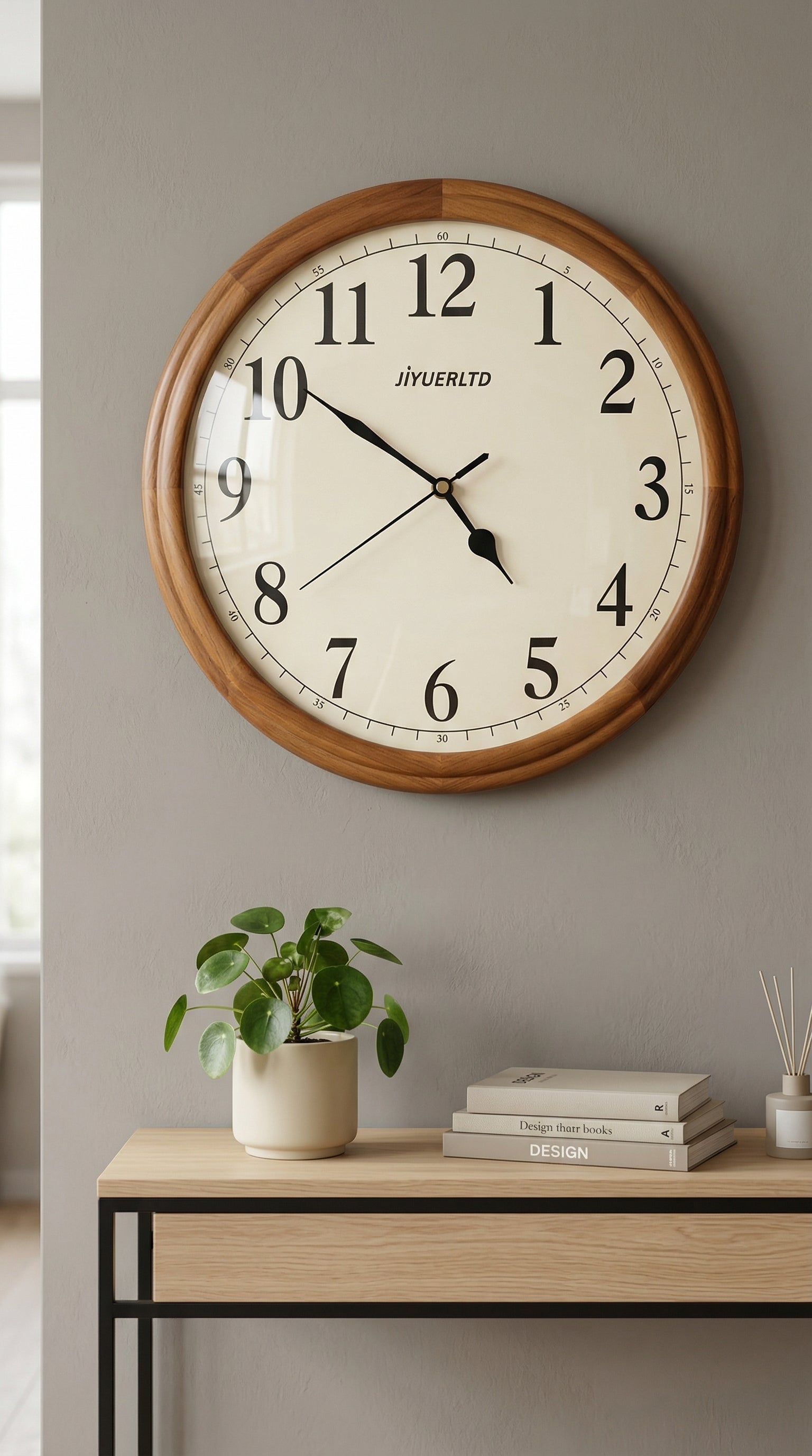Large Wooden Framed Analog Wall Clock for Modern Home and Office Decor