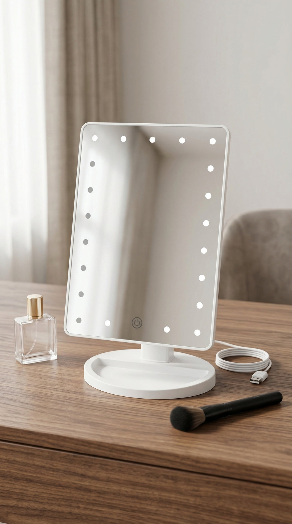 Lightweight Portable Tabletop Makeup Mirror with 21 LED Dimmable Bulbs