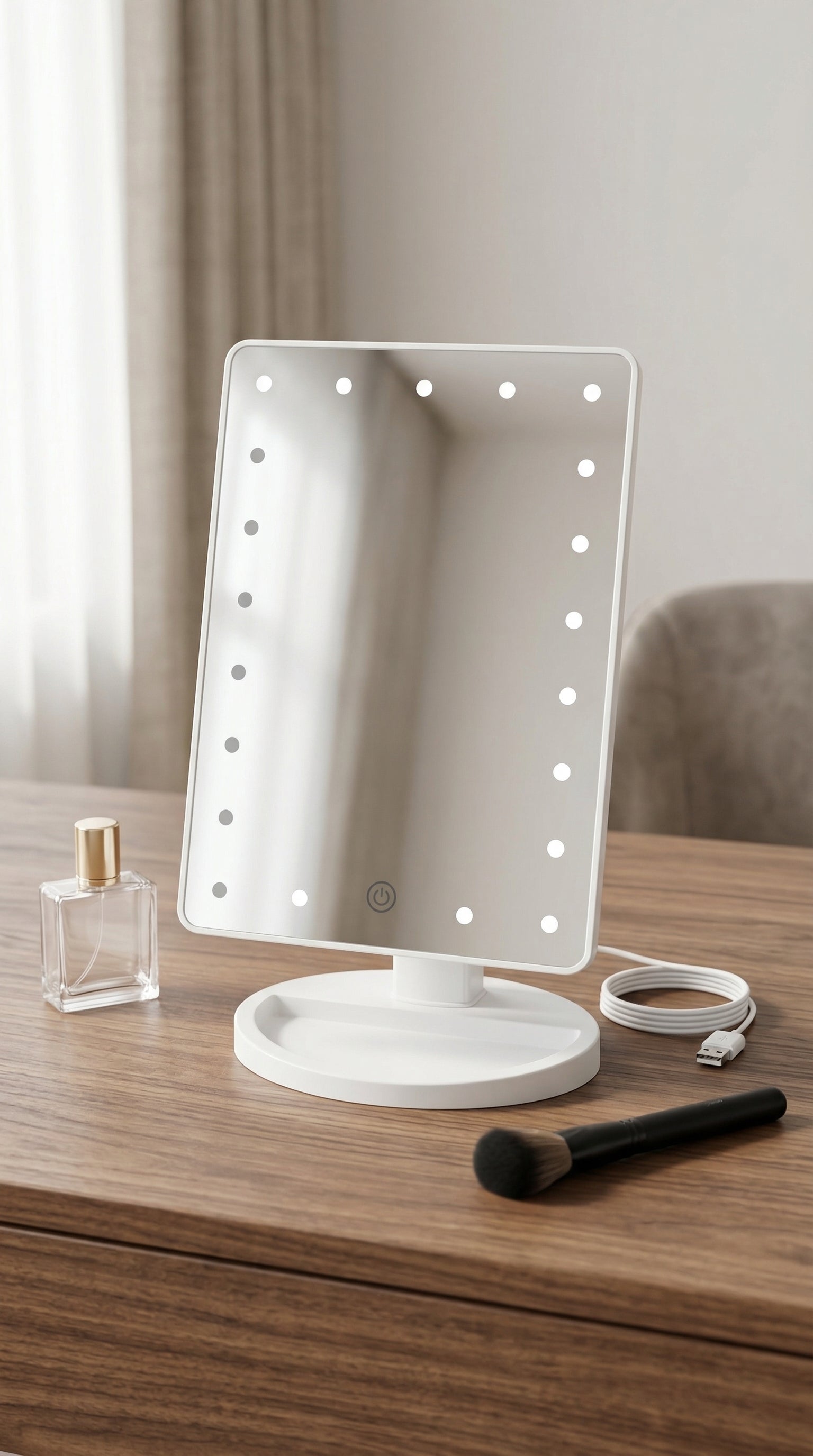 Lightweight Portable Tabletop Makeup Mirror with 21 LED Dimmable Bulbs