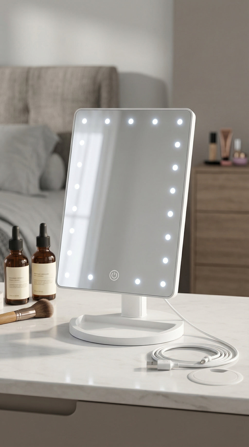 Lightweight Portable Tabletop Makeup Mirror with 21 LED Dimmable Bulbs