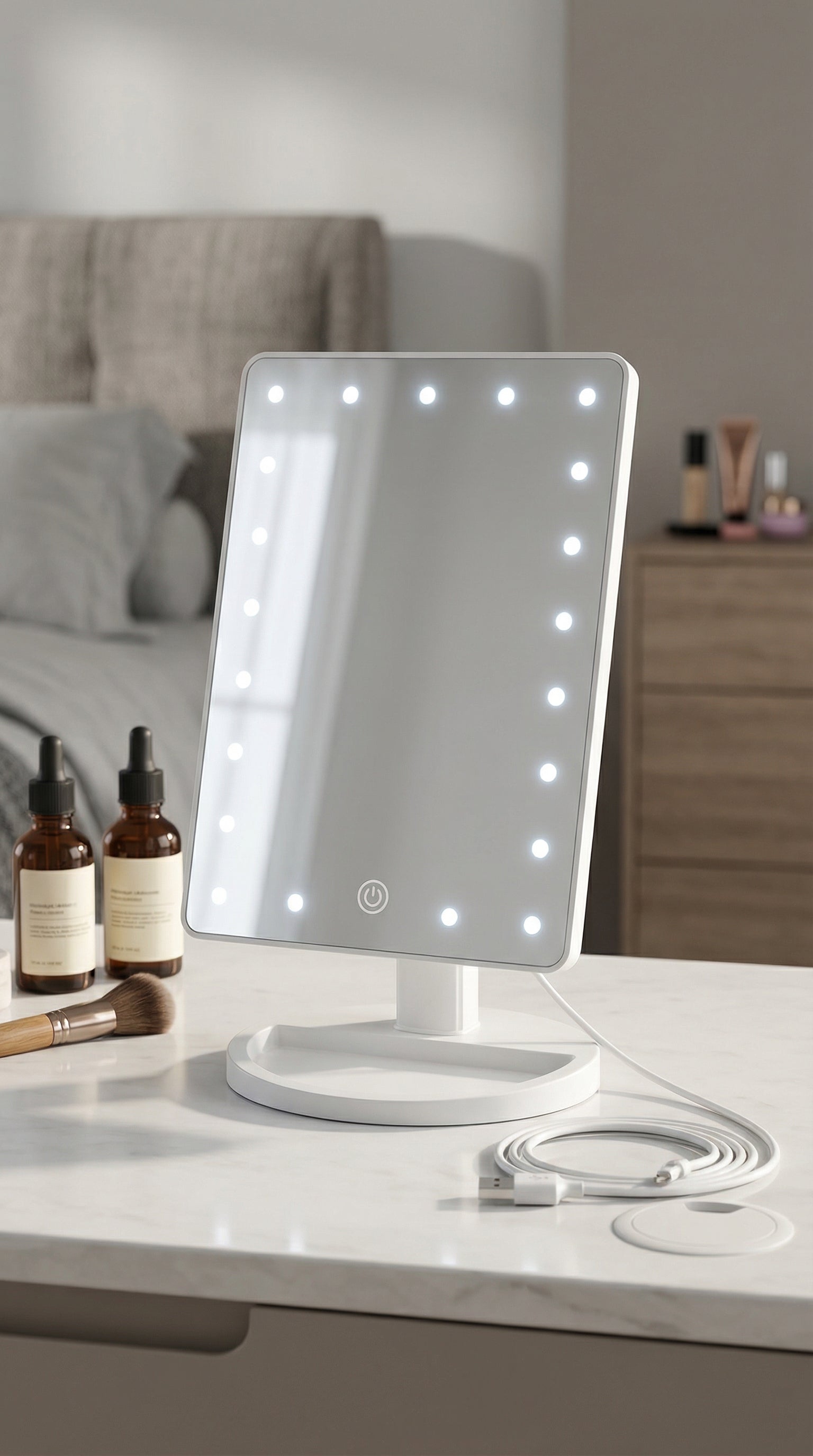 Lightweight Portable Tabletop Makeup Mirror with 21 LED Dimmable Bulbs