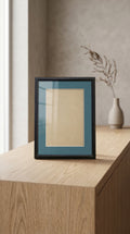 Modern Dark Walnut Wood Picture Frame with Vibrant Cyan Blue Photo Mat