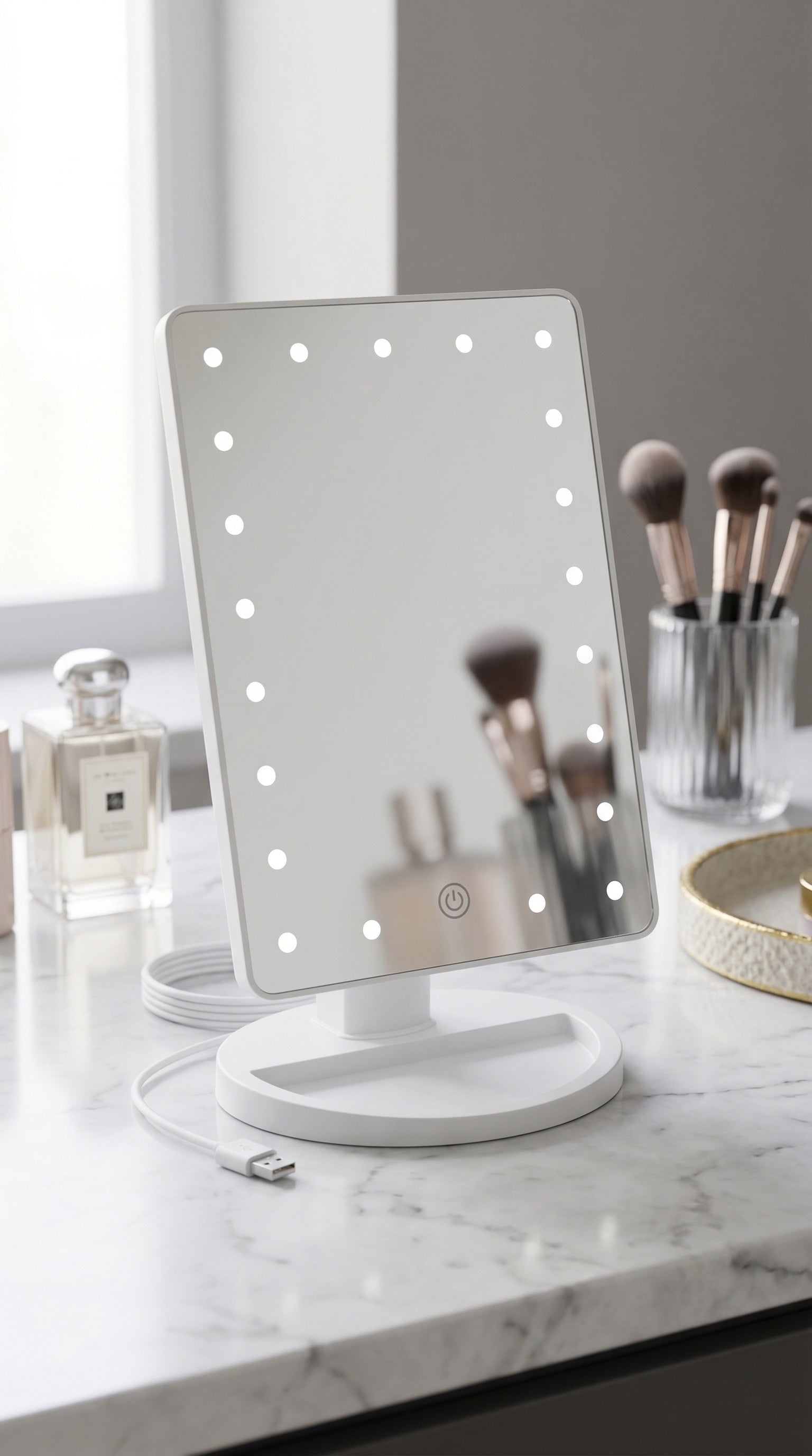 Lightweight Portable Tabletop Makeup Mirror with 21 LED Dimmable Bulbs