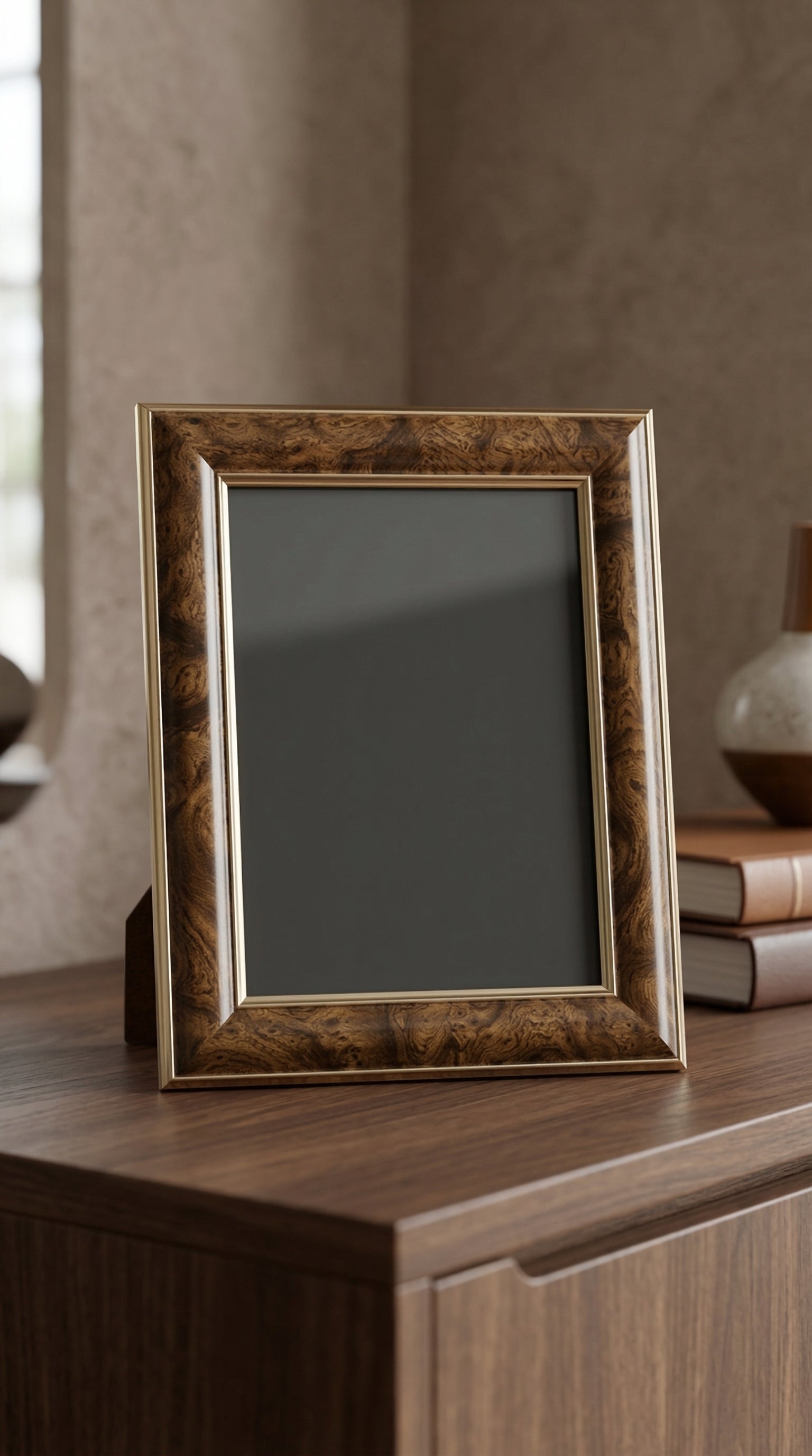 Premium Burl Wood Grain Finish Decorative Tabletop Photo Frame