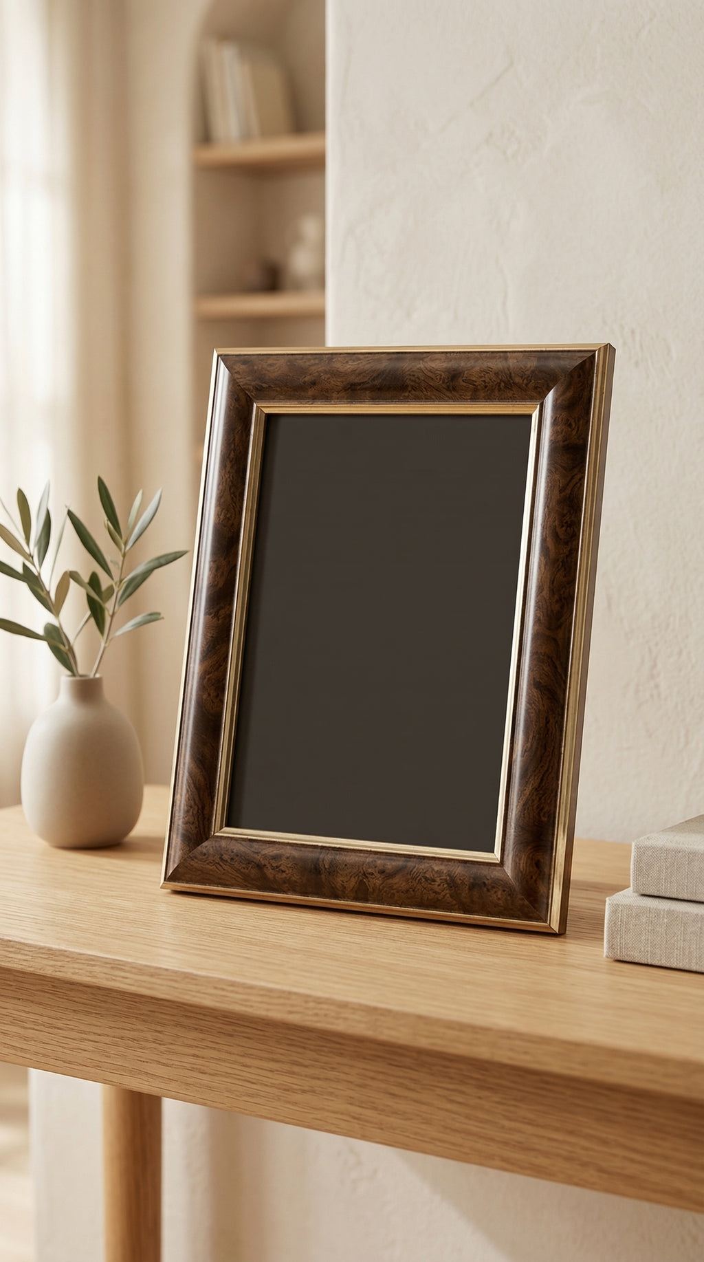 Premium Burl Wood Grain Finish Decorative Tabletop Photo Frame