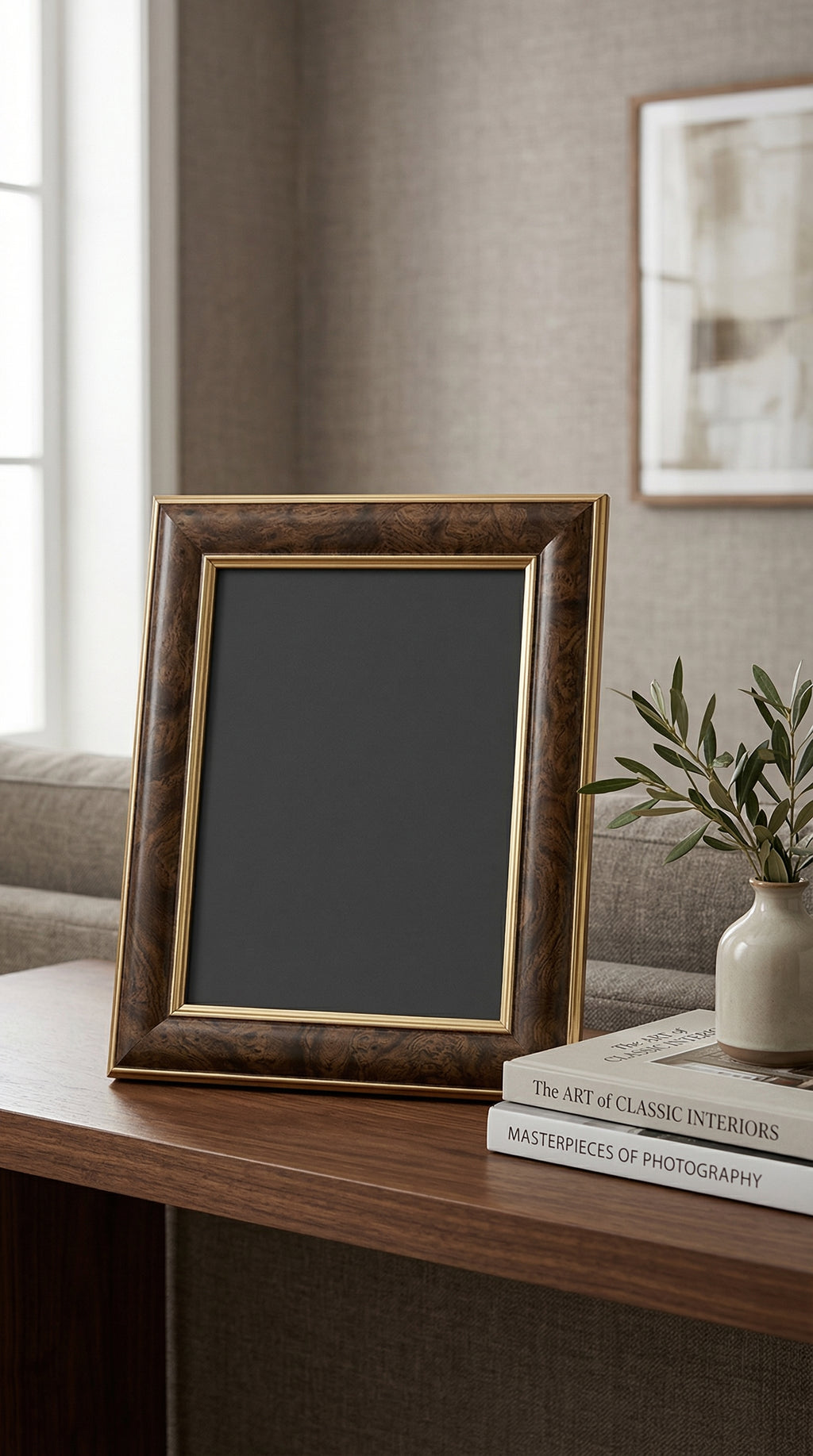 Premium Burl Wood Grain Finish Decorative Tabletop Photo Frame