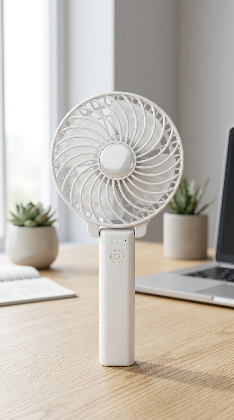Portable Rechargeable Handheld Mini Fan with Foldable Stand in White