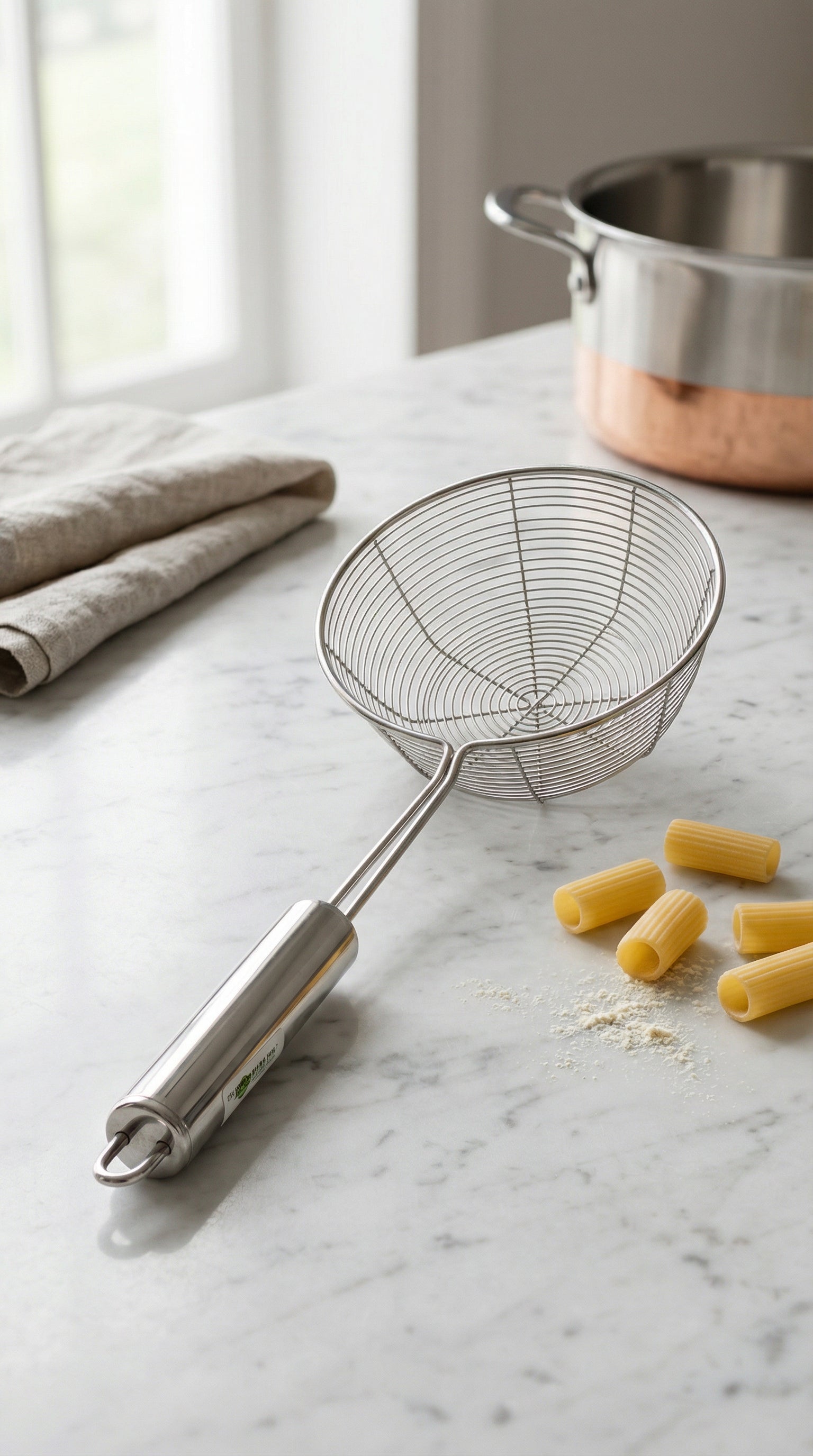 Stainless Steel Professional Spider Strainer with Ergonomic Handle for Cooking