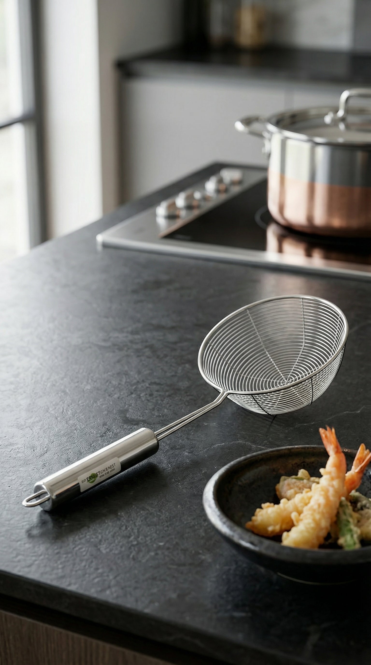 Stainless Steel Professional Spider Strainer with Ergonomic Handle for Cooking
