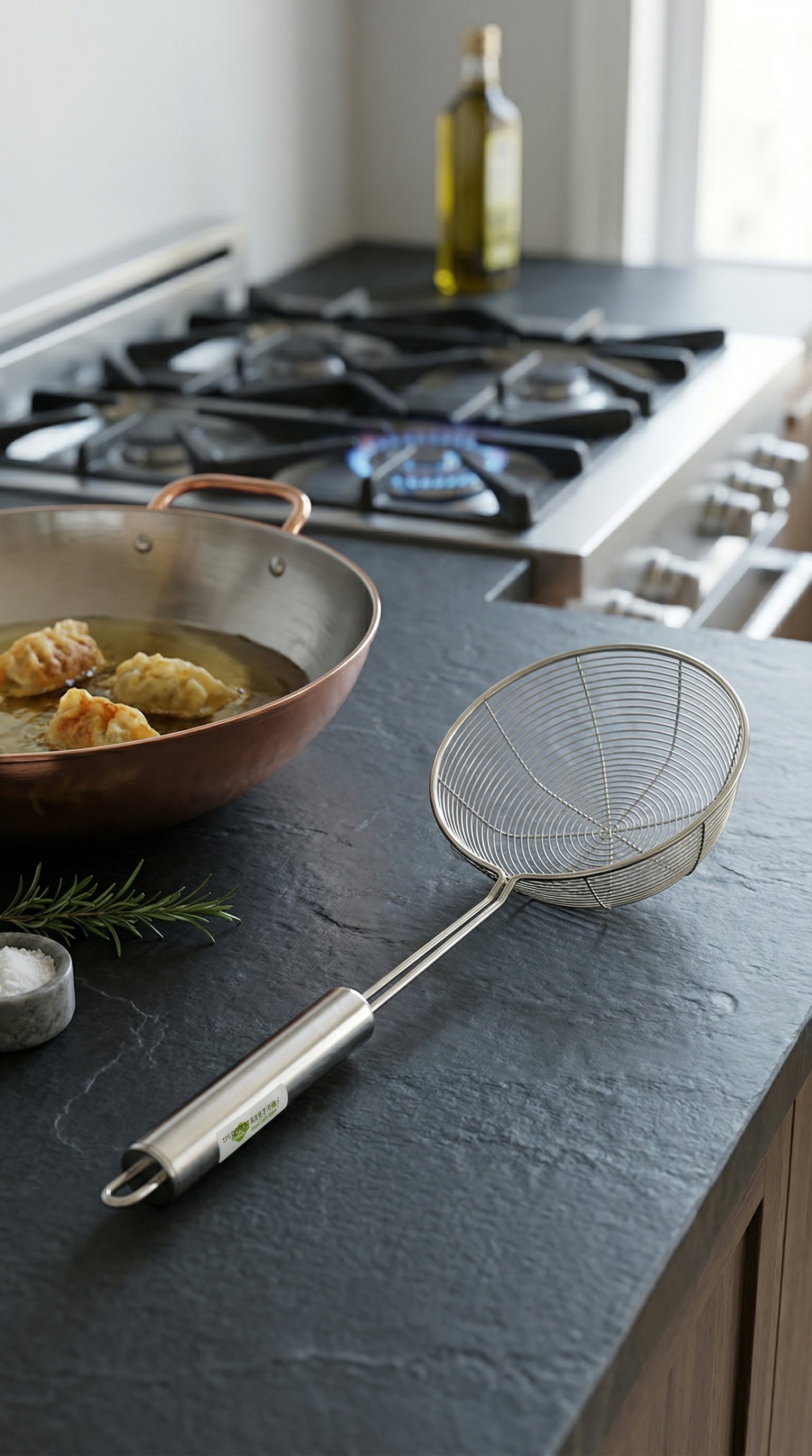 Stainless Steel Professional Spider Strainer with Ergonomic Handle for Cooking