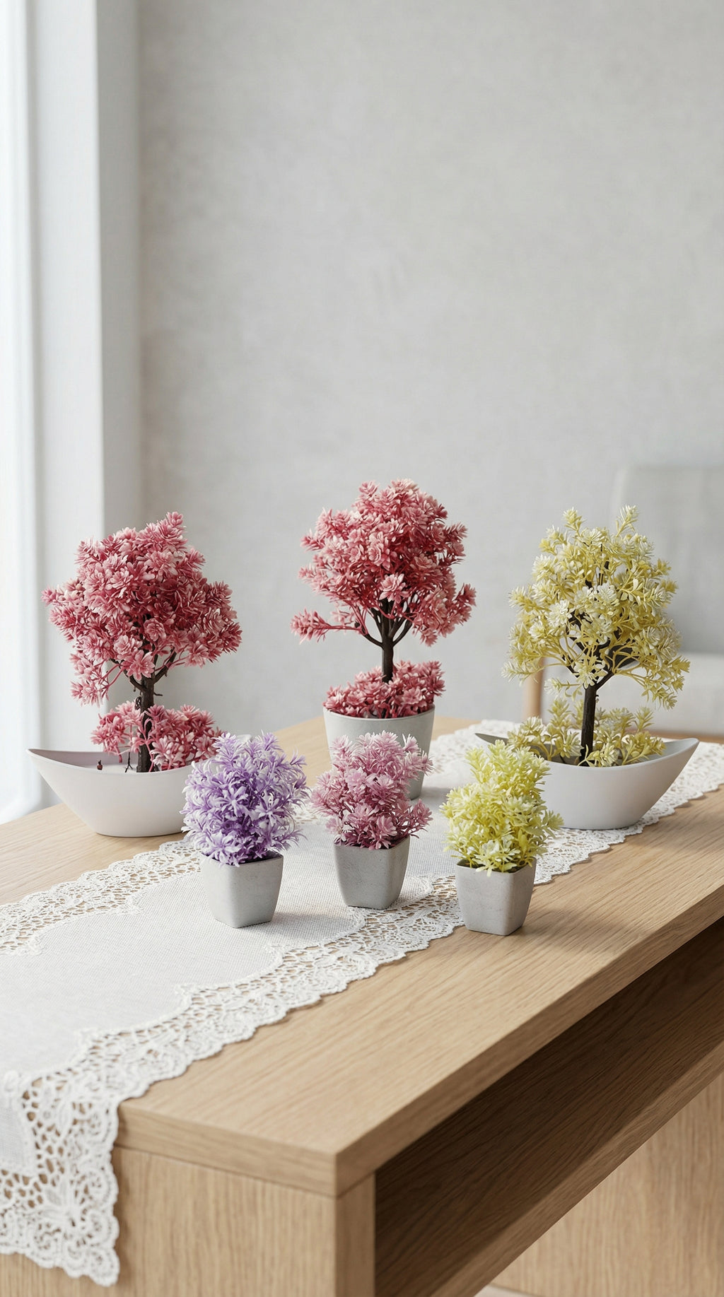Set of 6 Artificial Bonsai Mini Plants with Decorative Ceramic Pots
